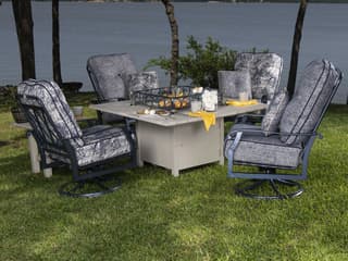 Woodard Cortland Cushion Aluminum Fire Pit Outdoor Lounge Set
