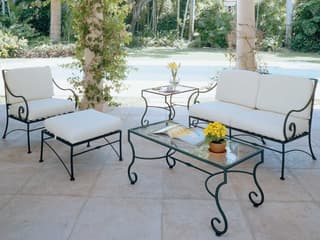 Woodard Sheffield Cushion Wrought Iron Outdoor Patio Lounge Set