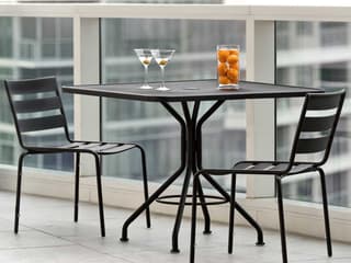 Woodard Cafe Series Wrought Iron Textured Black Outdoor Patio Dining Set