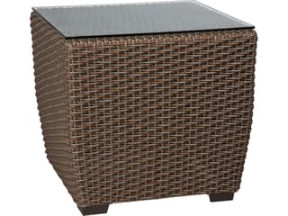 Woodard Whitecraft Augusta Wicker Aged Teak Square Glass Top Patio End Table