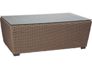 Whitecraft Augusta Wicker Aged Teak Rectangular Glass Top Outdoor Patio Coffee Table