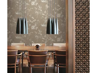 Ronald Redding 24 Karat Brown Bird Blossom Chinoserie Wallpaper