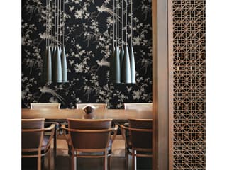 Ronald Redding 24 Karat Black Bird Blossom Chinoserie Wallpaper