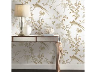 Ronald Redding 24 Karat White Gold Bird Blossom Chinoserie Wallpaper