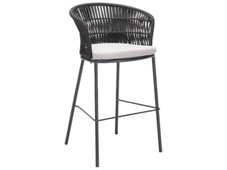Bar Black Steel Cushion Side Stationary Patio Stool Set of 2