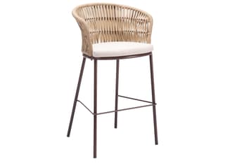 Zuo Outdoor Bar Natural Steel Cushion Side Stationary Stool Set of 2