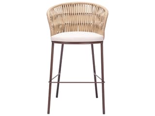 Zuo Outdoor Bar Natural Steel Cushion Side Stationary Stool Set of 2