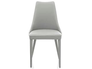 Clara Upholstered Dining Side Chair in Light Grey Eco-Leather with White Piping