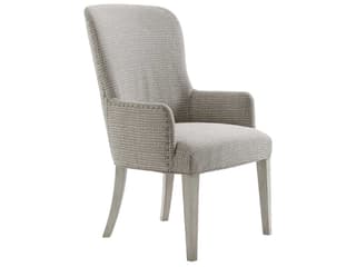 Oyster Bay Baxter Upholstered Arm Dining Chair in Gray with Nailhead Trim