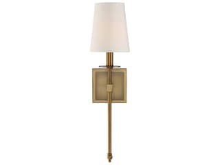 Monroe 1-Light Wall Sconce in Warm Brass with White Fabric Shade