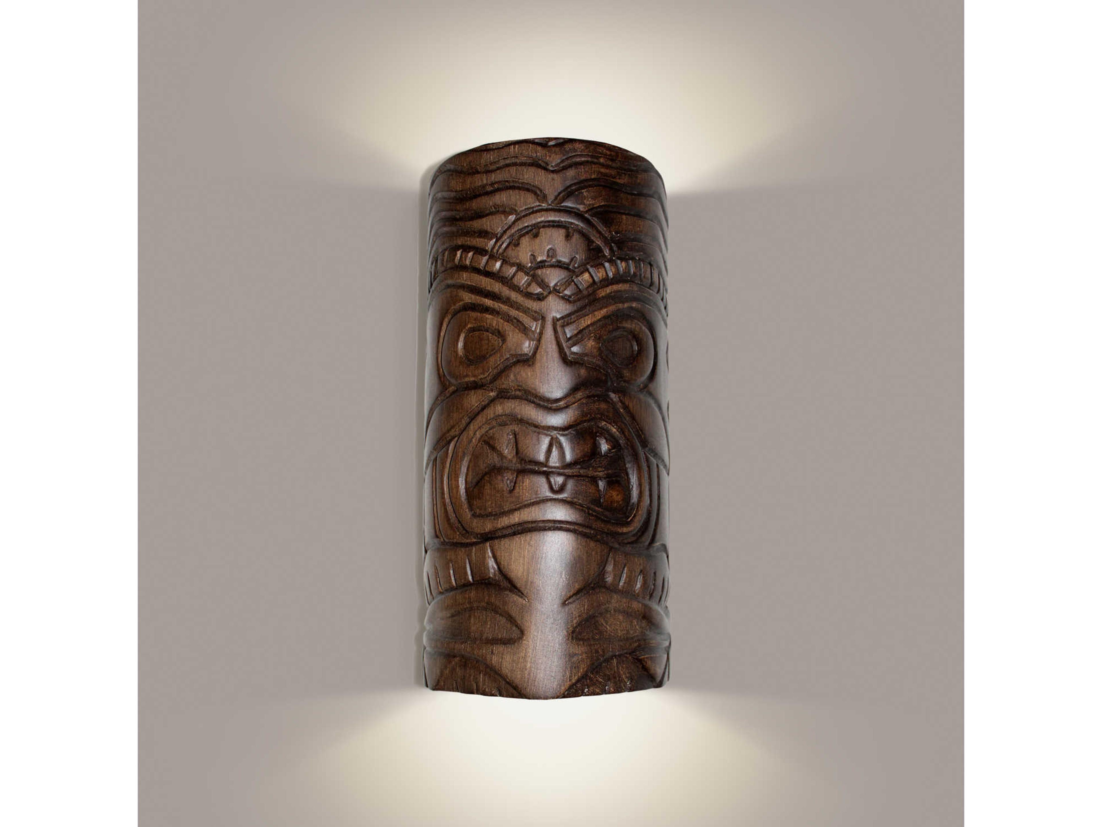 A19 Tiki 1-Light Dark Teak Brown Wall Sconce