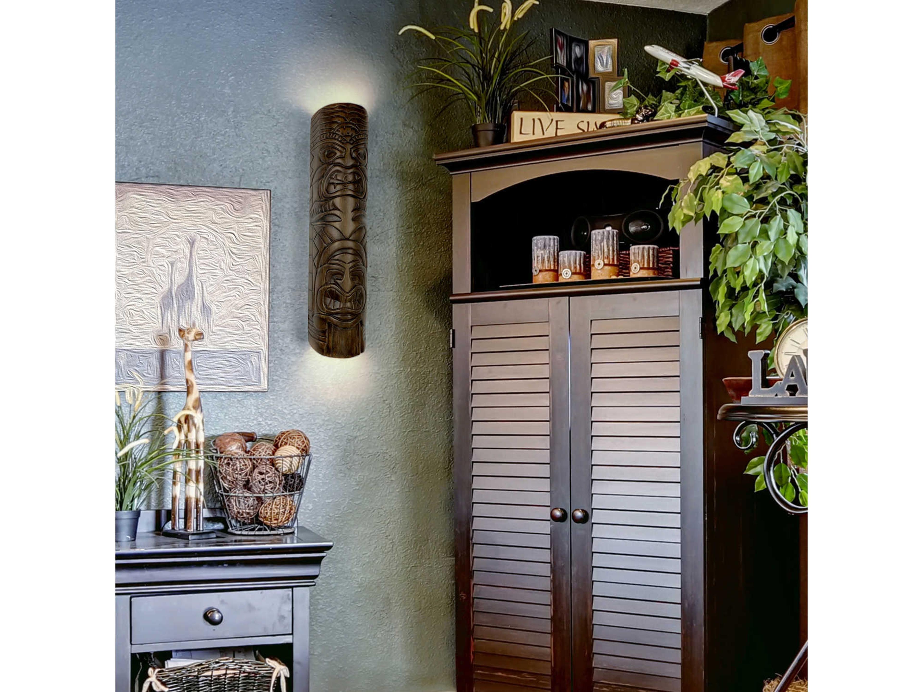A19 Tiki Dark Teak Brown Wall Sconce