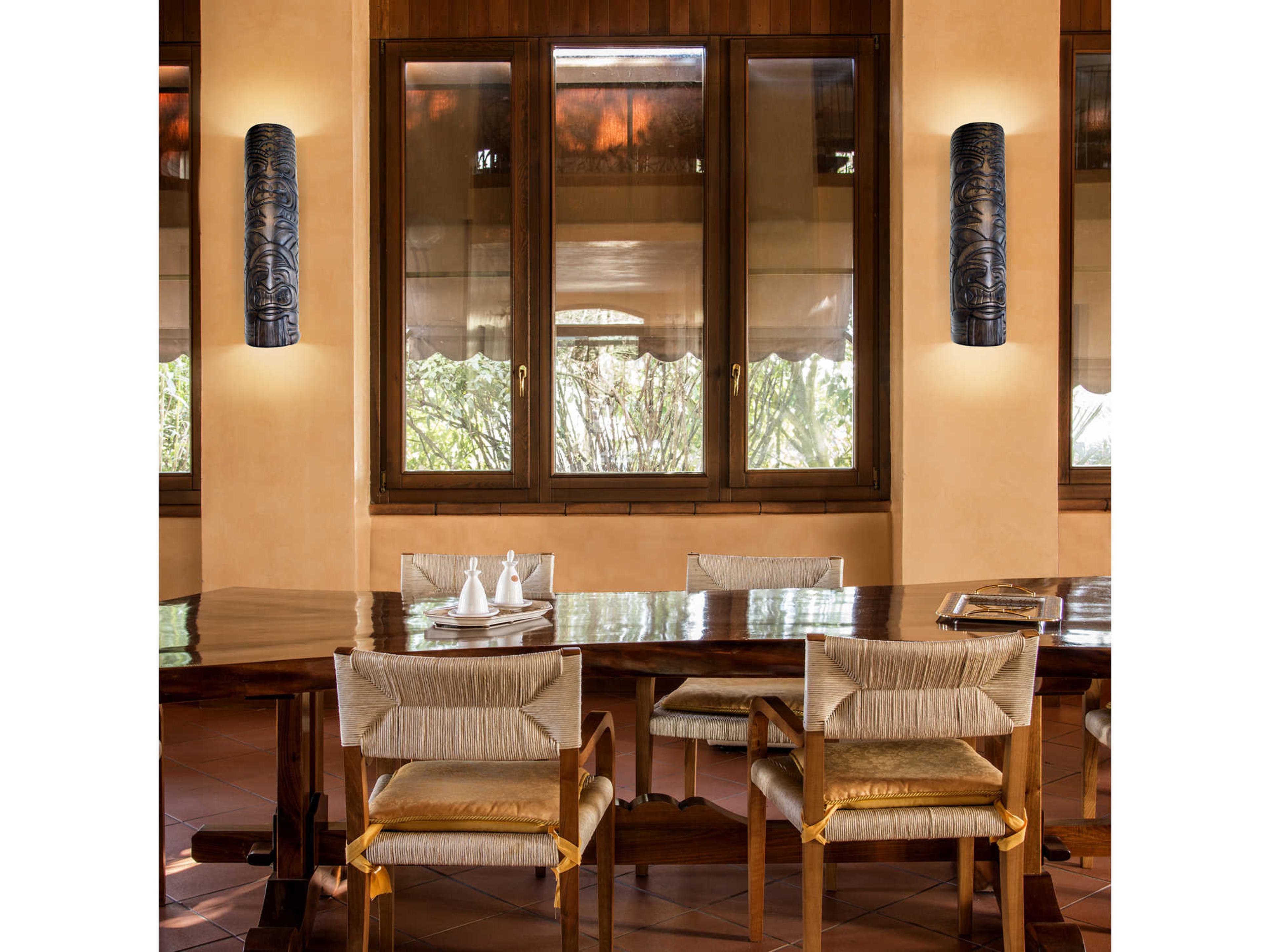 A19 Tiki Dark Teak Brown Wall Sconce