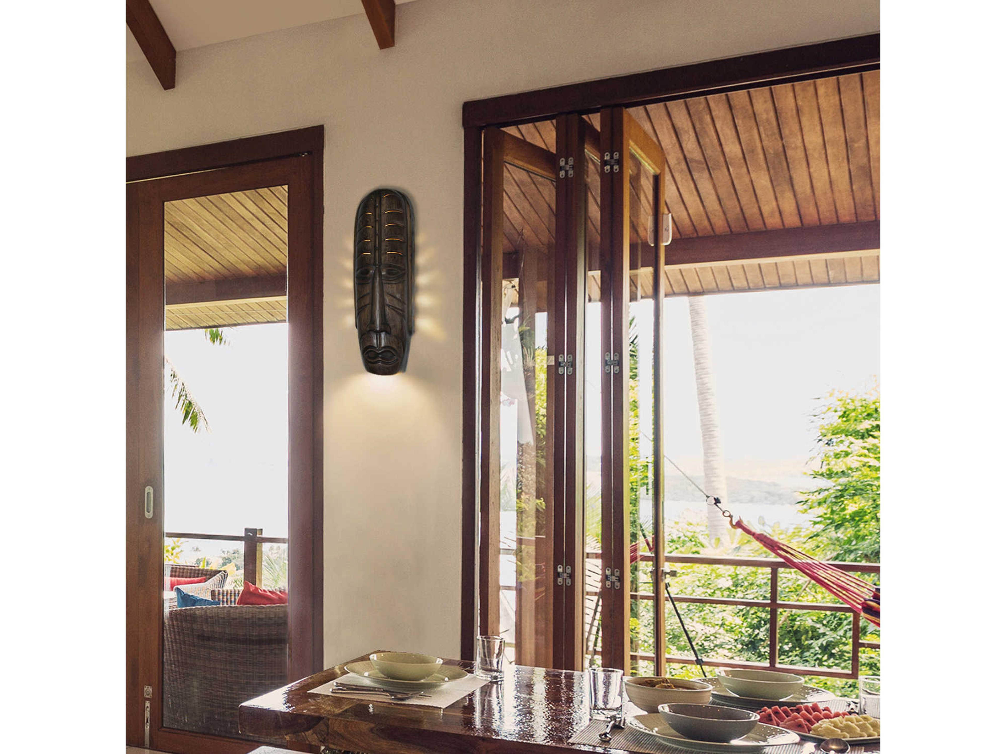 A19 Tribal 1-Light Dark Teak Brown Wall Sconce