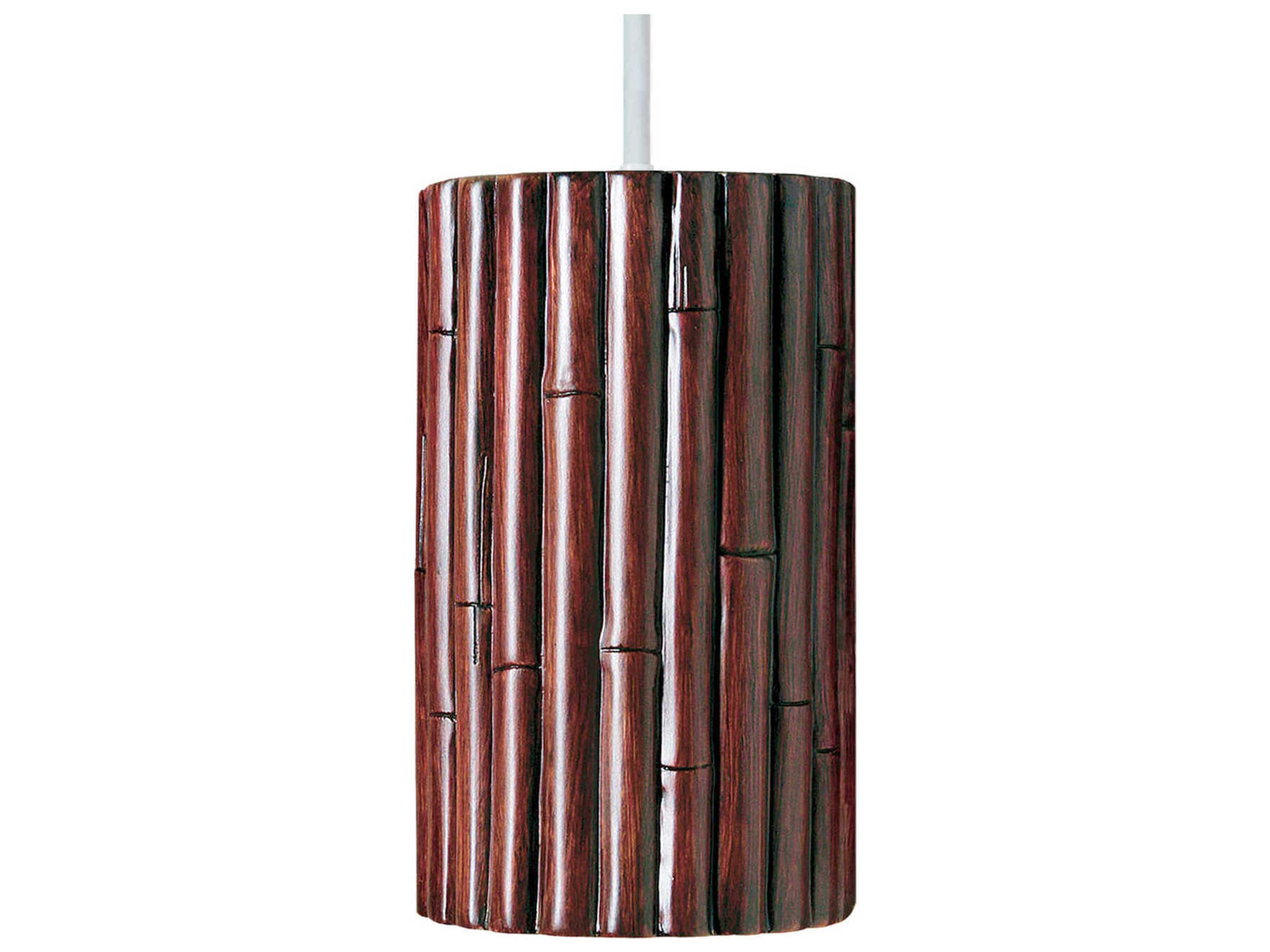 A19 Bamboo 1-Light Cinnamon Brown Cylinder Mini Pendant