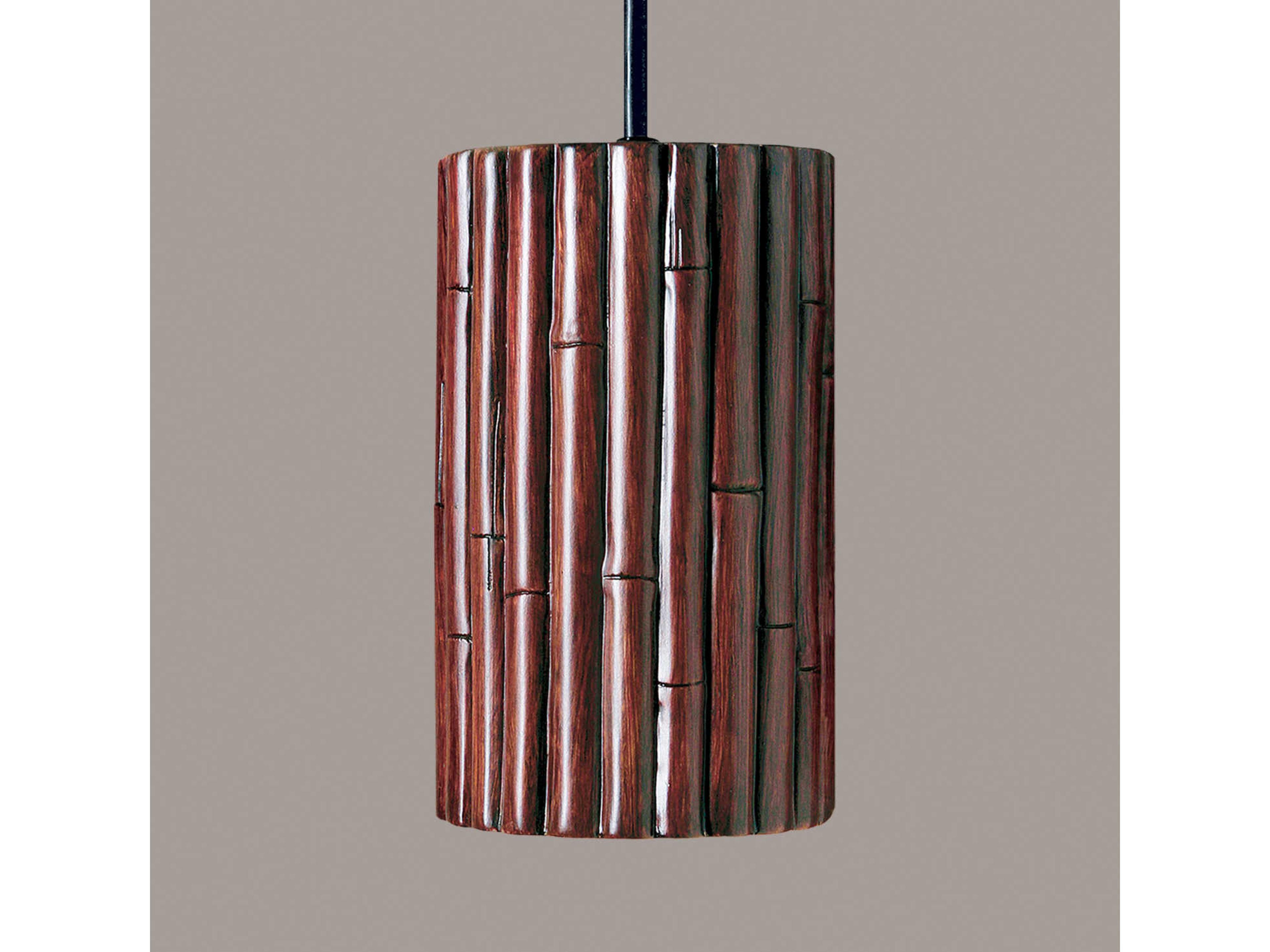A19 Bamboo 1-Light Cinnamon Brown Cylinder Mini Pendant