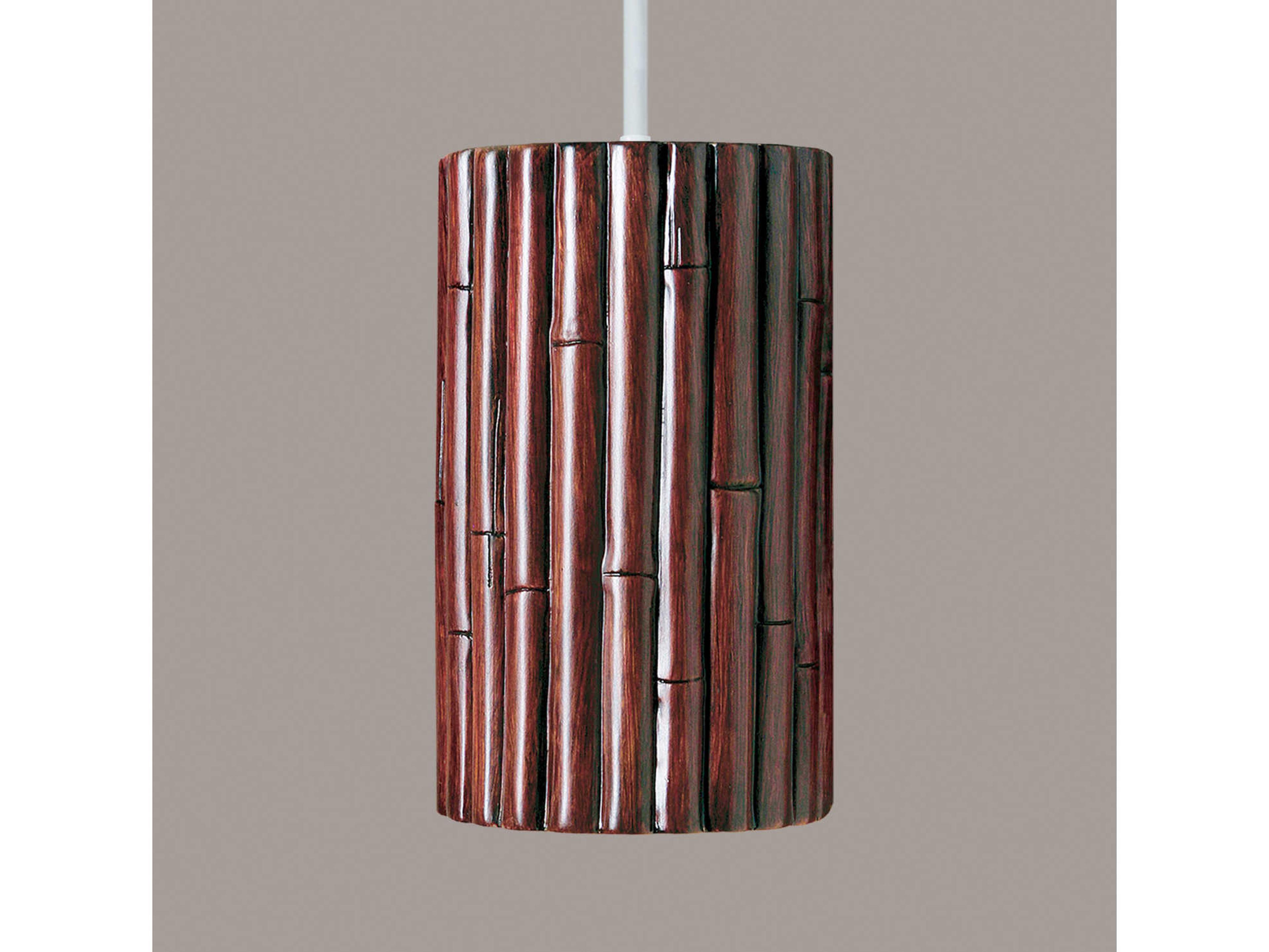 A19 Bamboo 1-Light Cinnamon Brown Cylinder Mini Pendant