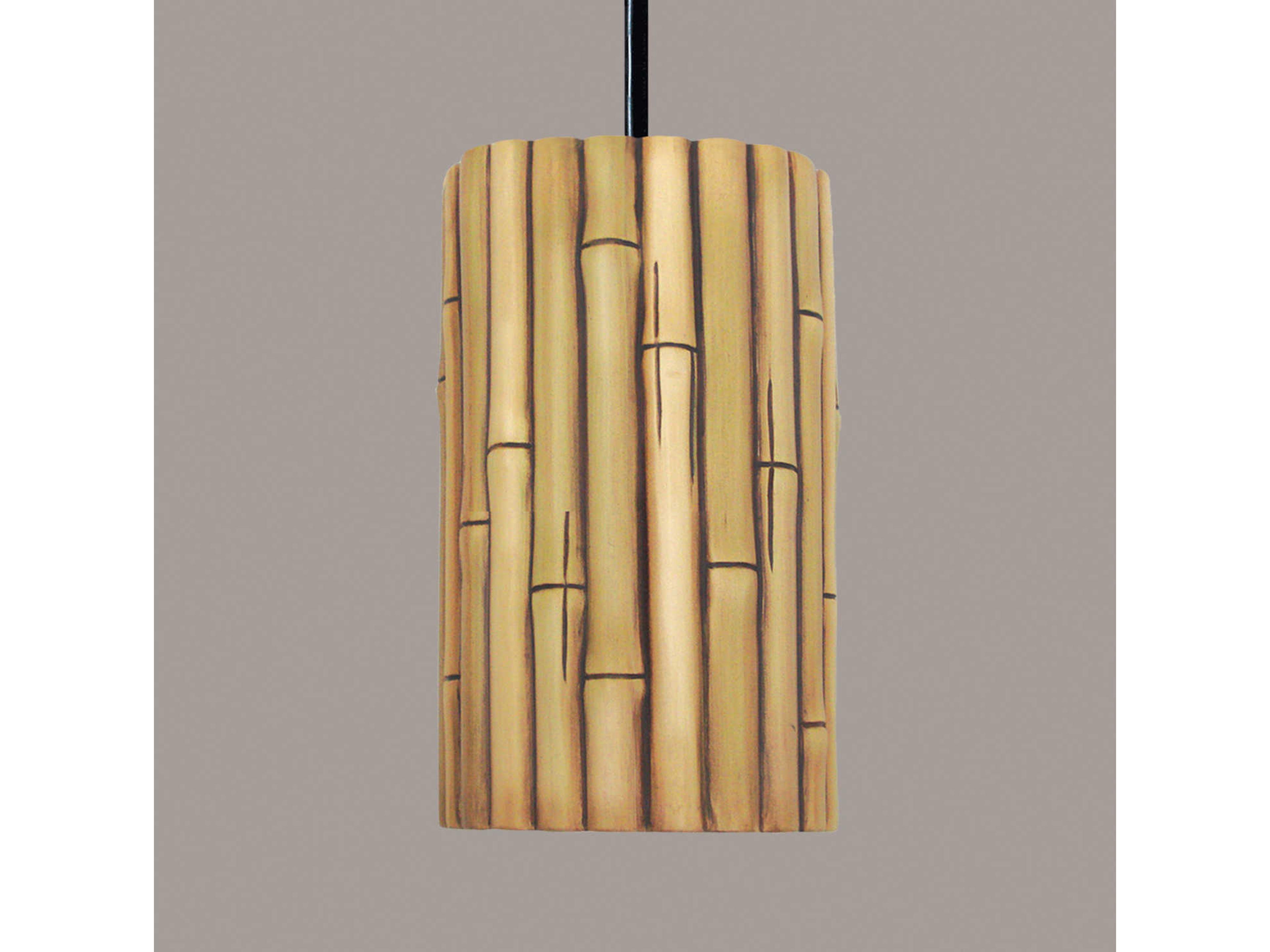 A19 Bamboo 1-Light Natural Brown Cylinder Mini Pendant