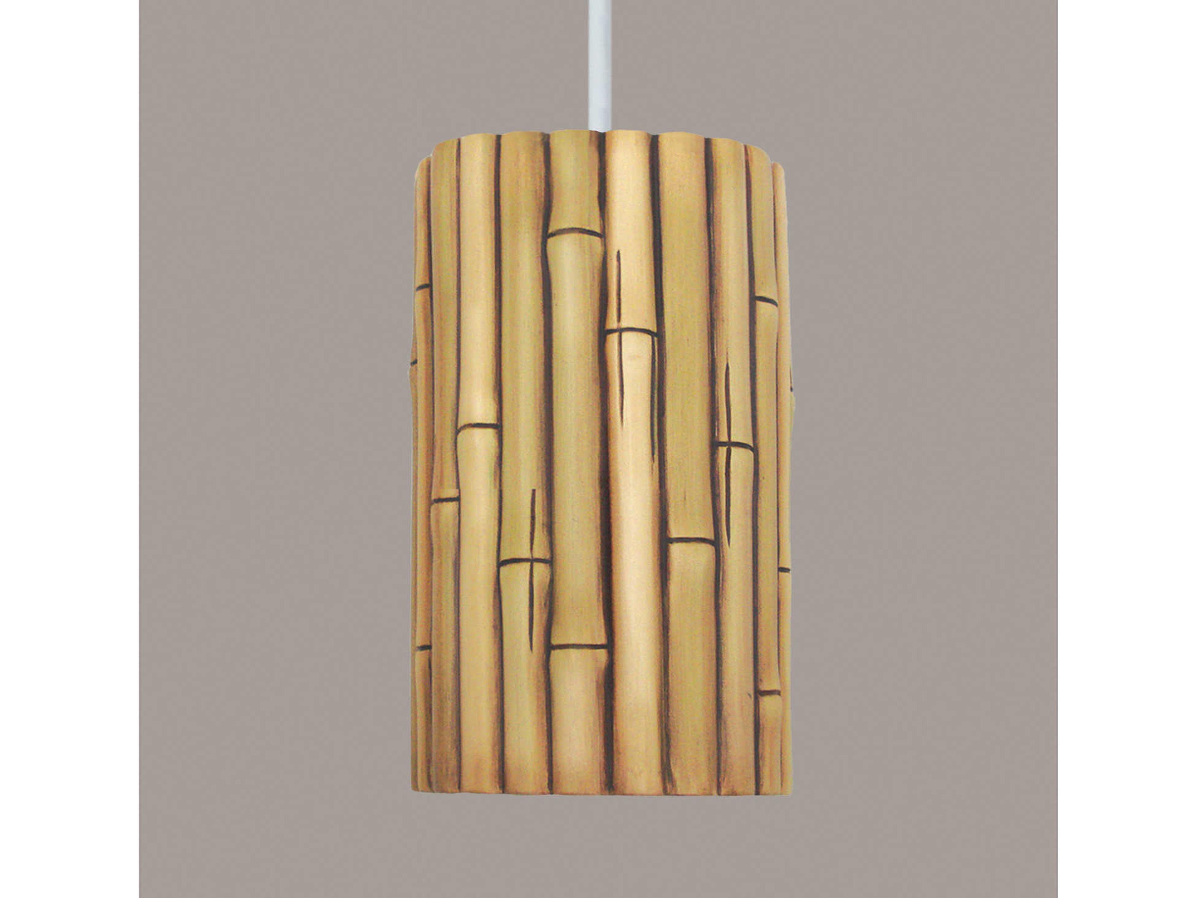 A19 Bamboo 1-Light Natural Brown Cylinder Mini Pendant