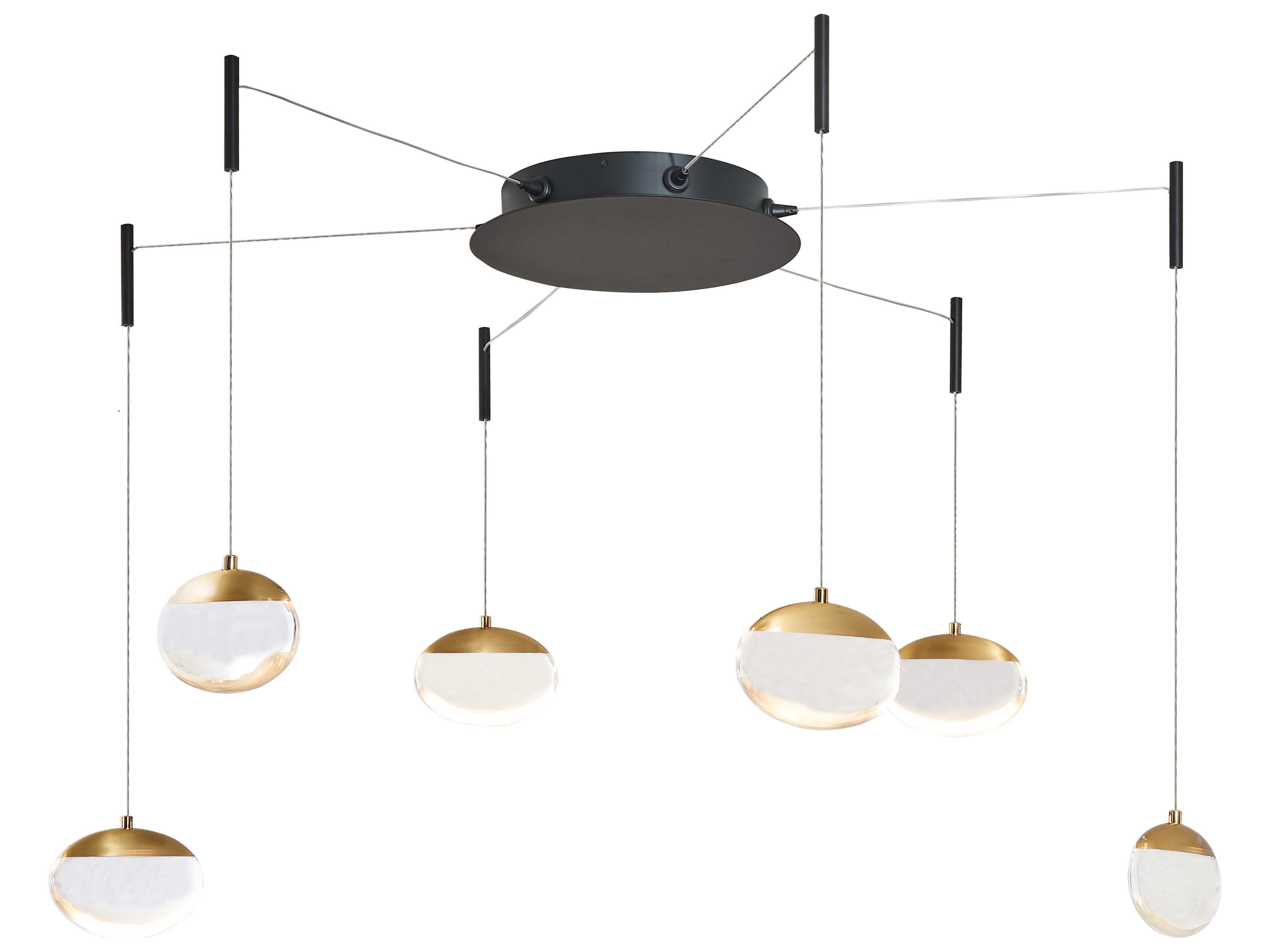 Athena 6-Light Round Pendant in Matte Black and Brushed Brass