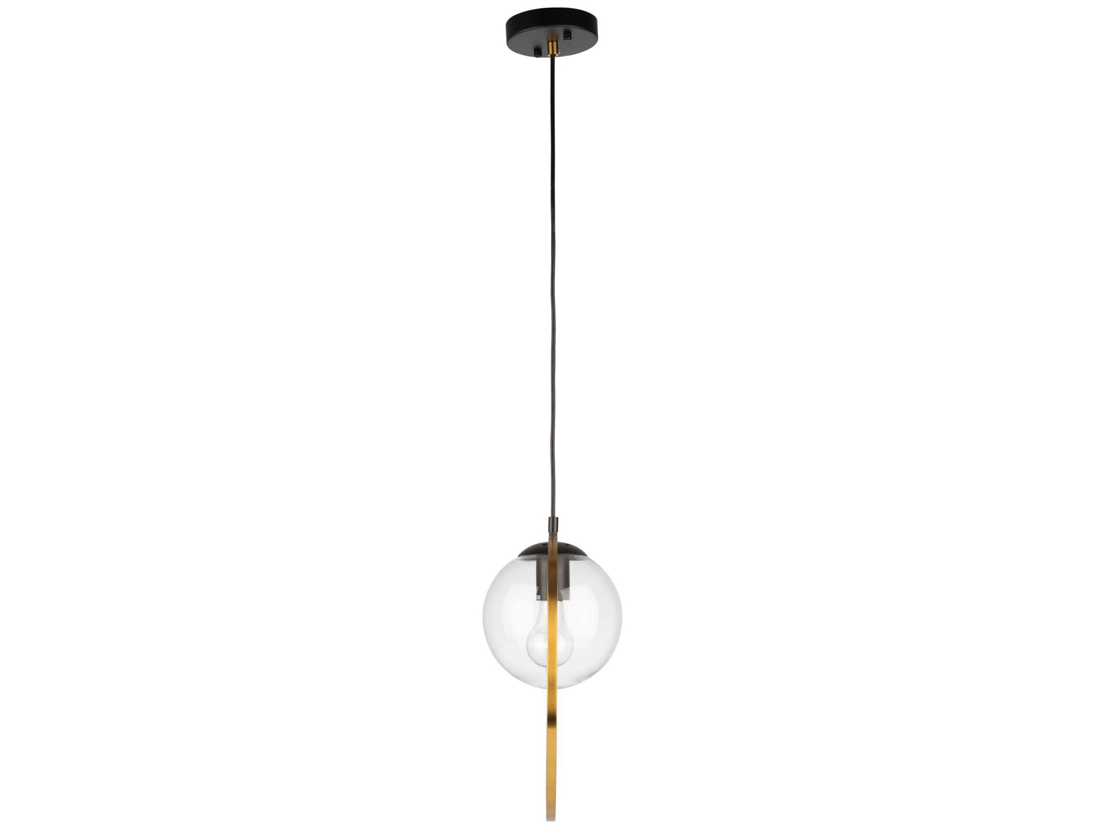 Artcraft Lugano 1-Light Black Vintage Brass Glass LED Globe Geometric Pendant