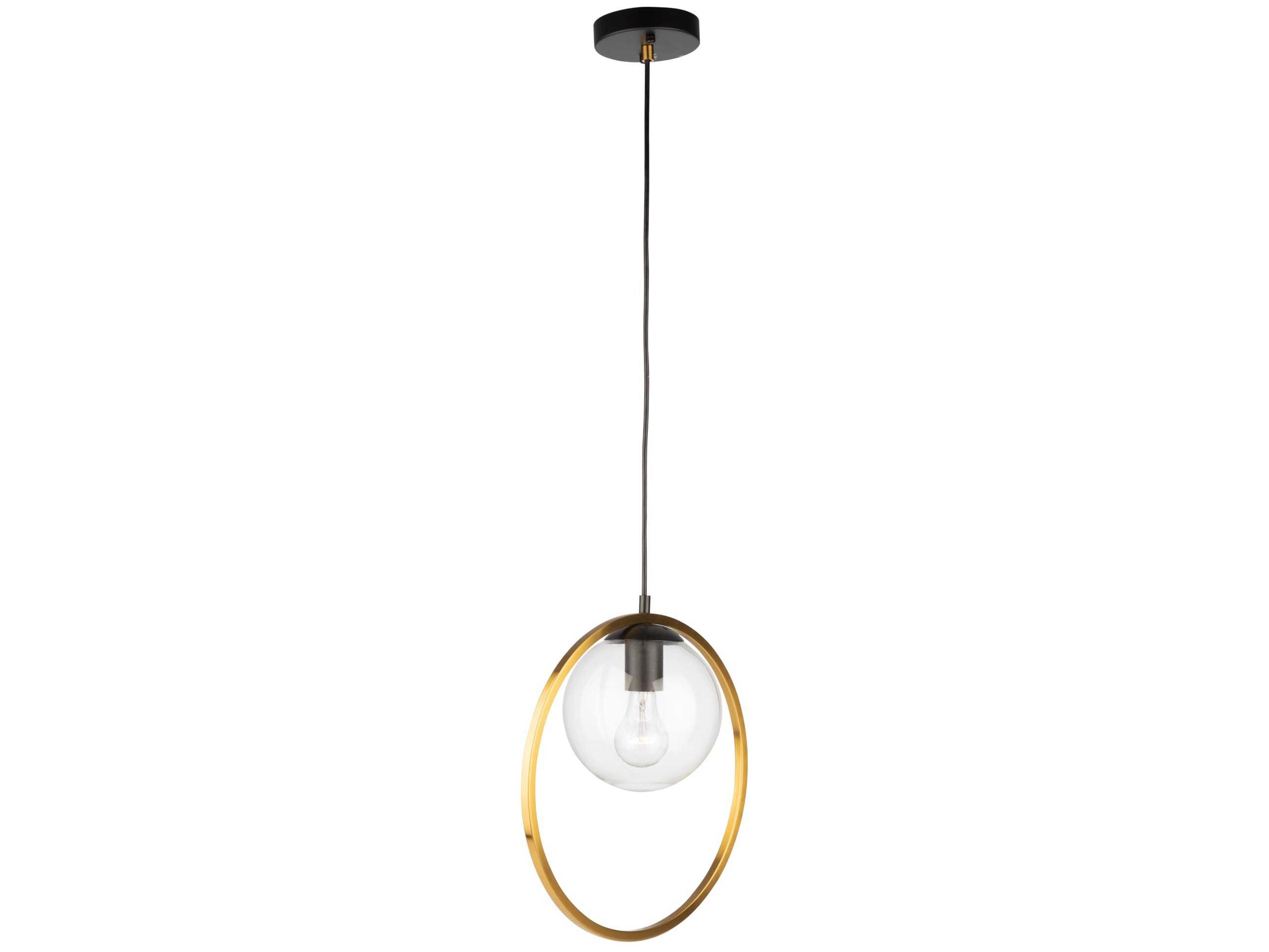 Artcraft Lugano 1-Light Black Vintage Brass Glass LED Globe Geometric Pendant