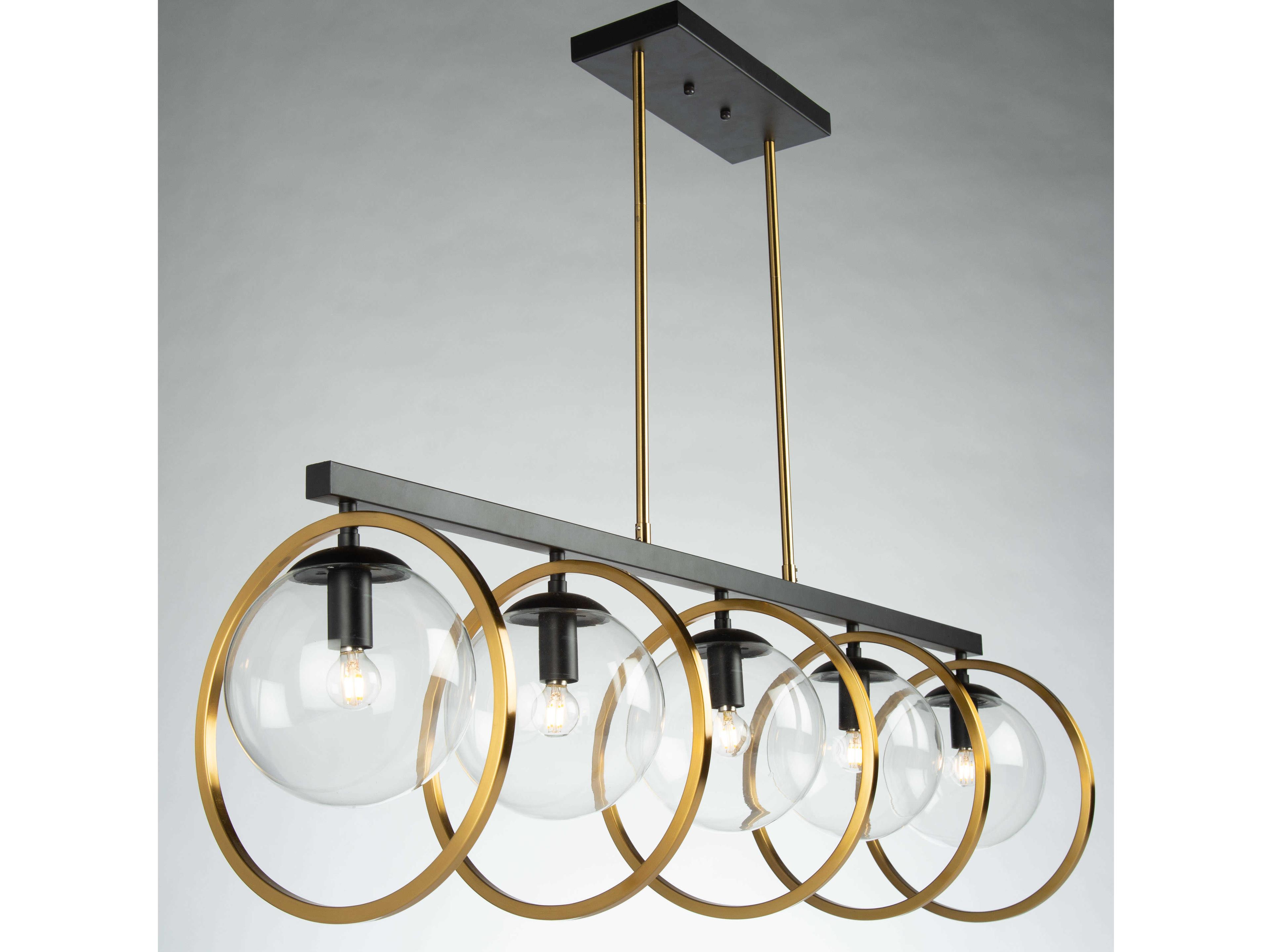 Artcraft Lugano 5-Light Black Vintage Brass Glass LED Globe Round Island Pendant