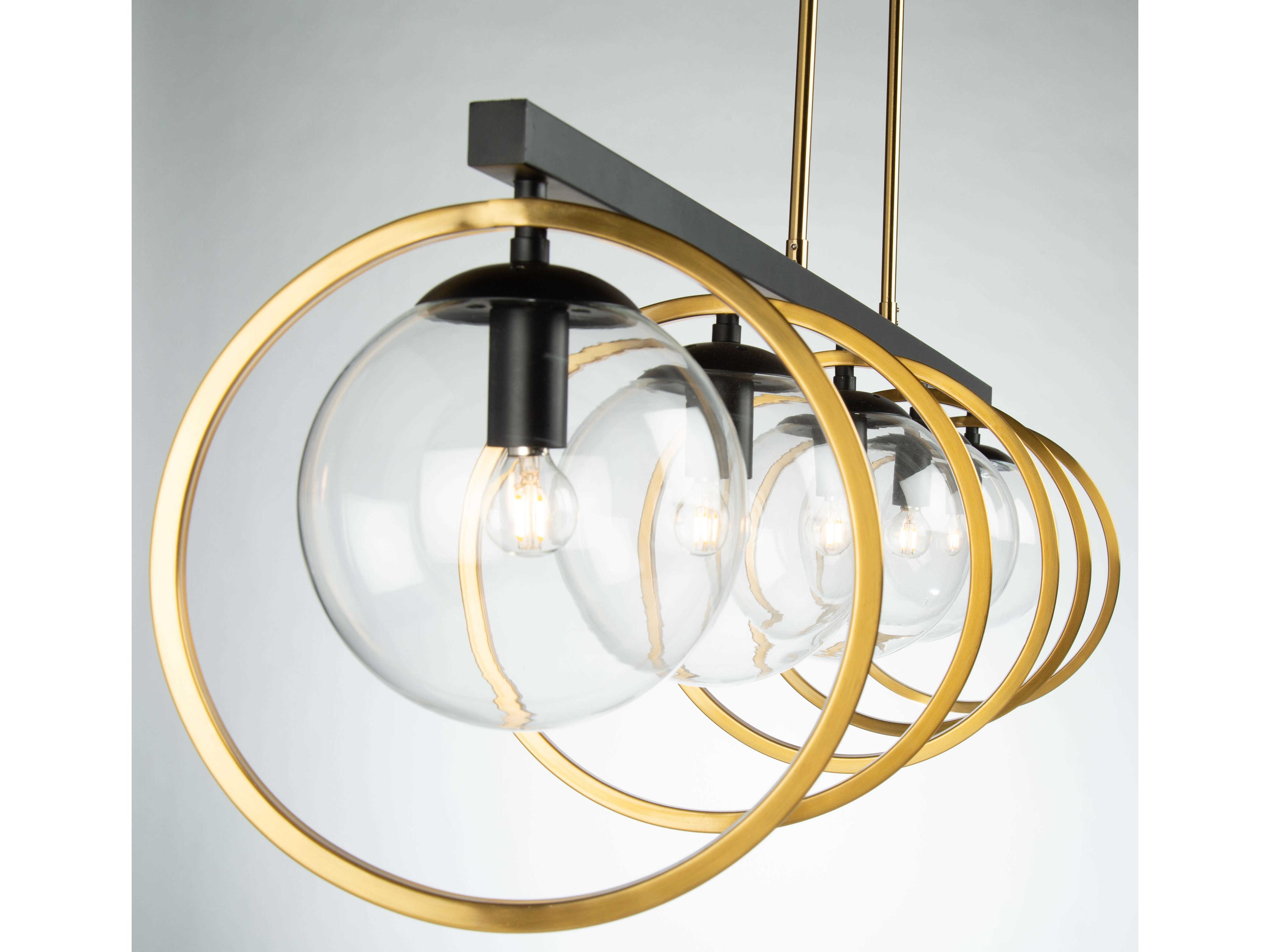 Artcraft Lugano 5-Light Black Vintage Brass Glass LED Globe Round Island Pendant