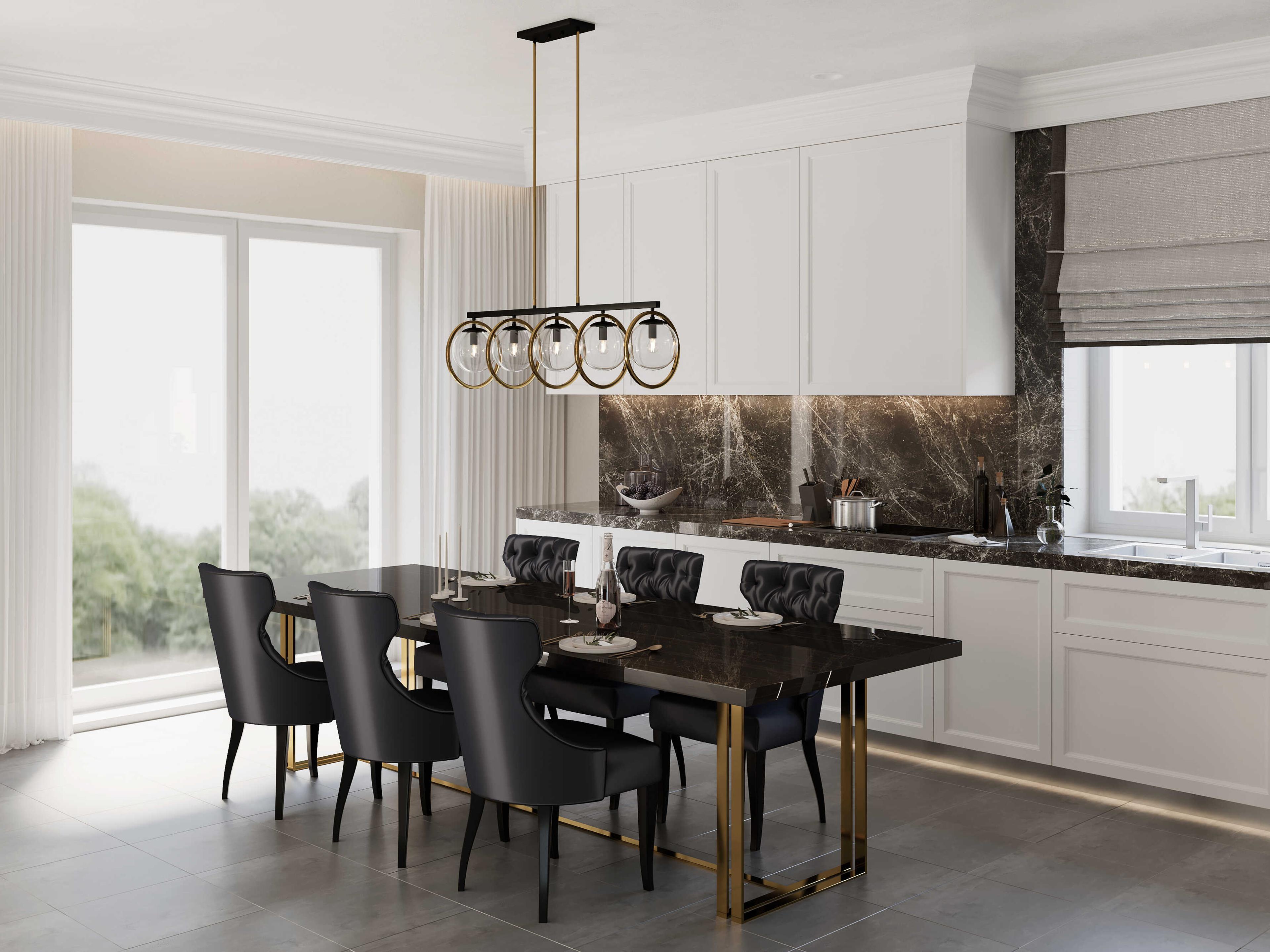 Artcraft Lugano 5-Light Black Vintage Brass Glass LED Globe Round Island Pendant