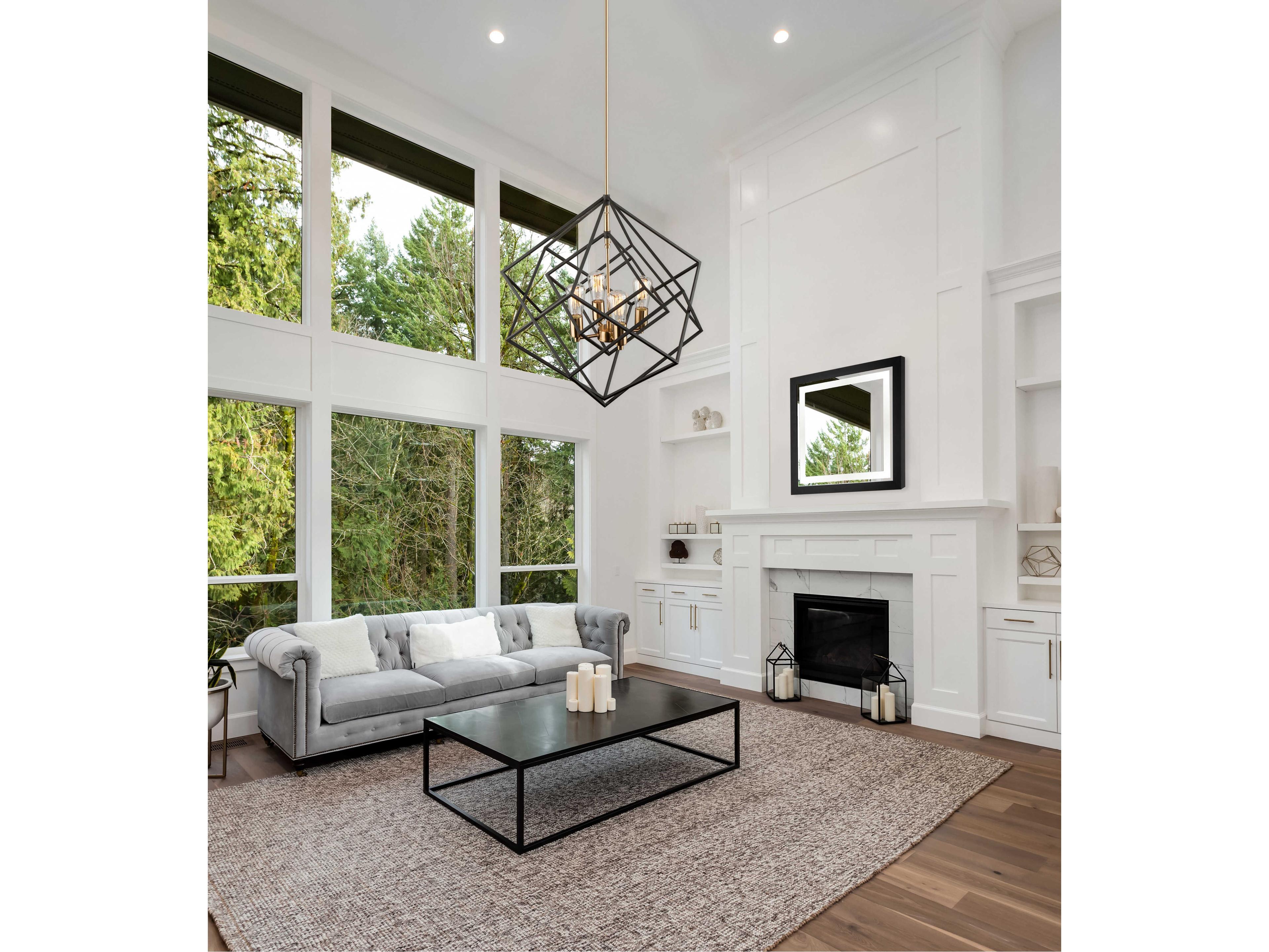 Artcraft Artistry 4-Light Matte Black Harvest Brass LED Geometric Chandelier