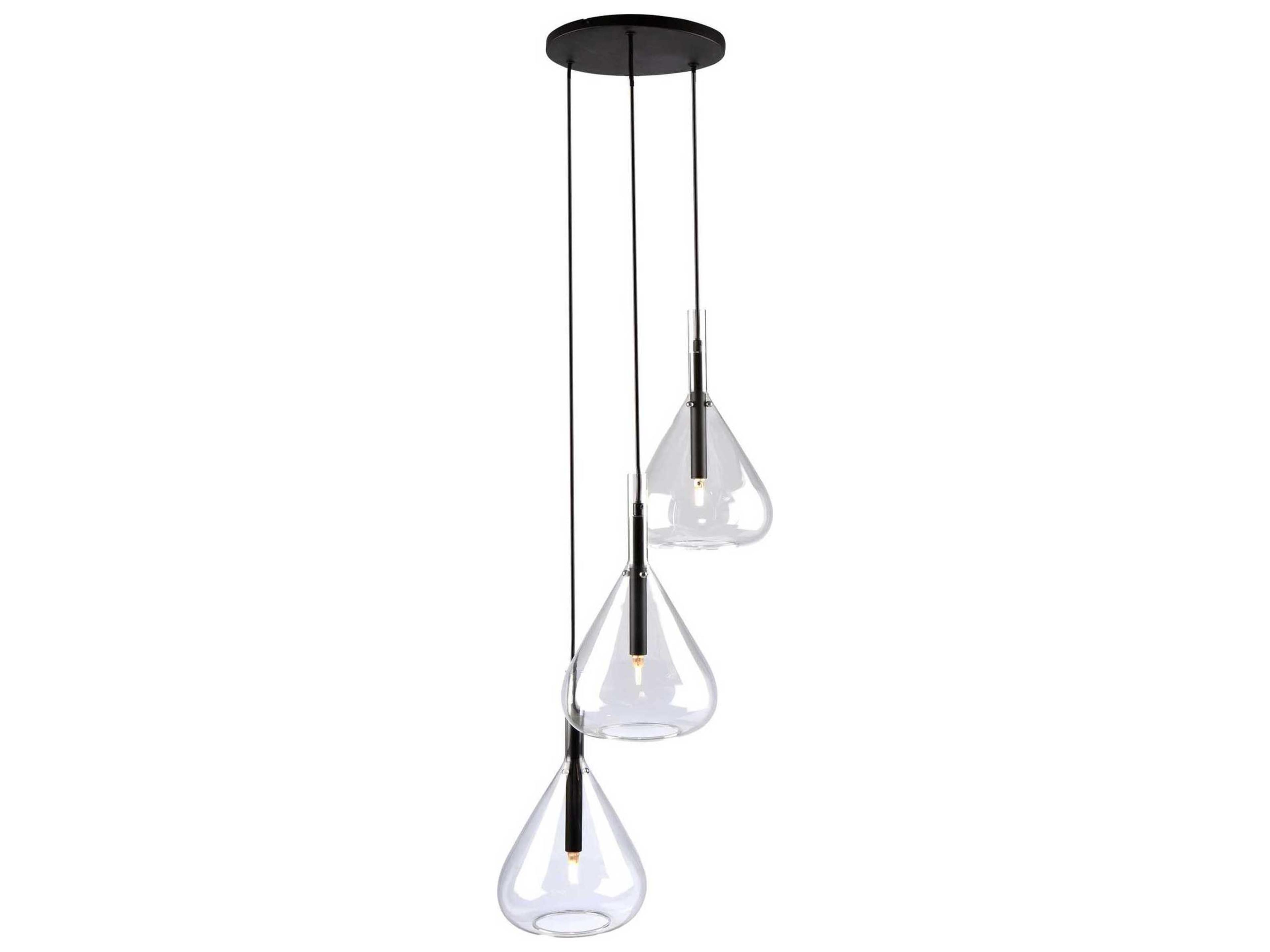 Conic 3 Light Pendant in Black Modern Fixture