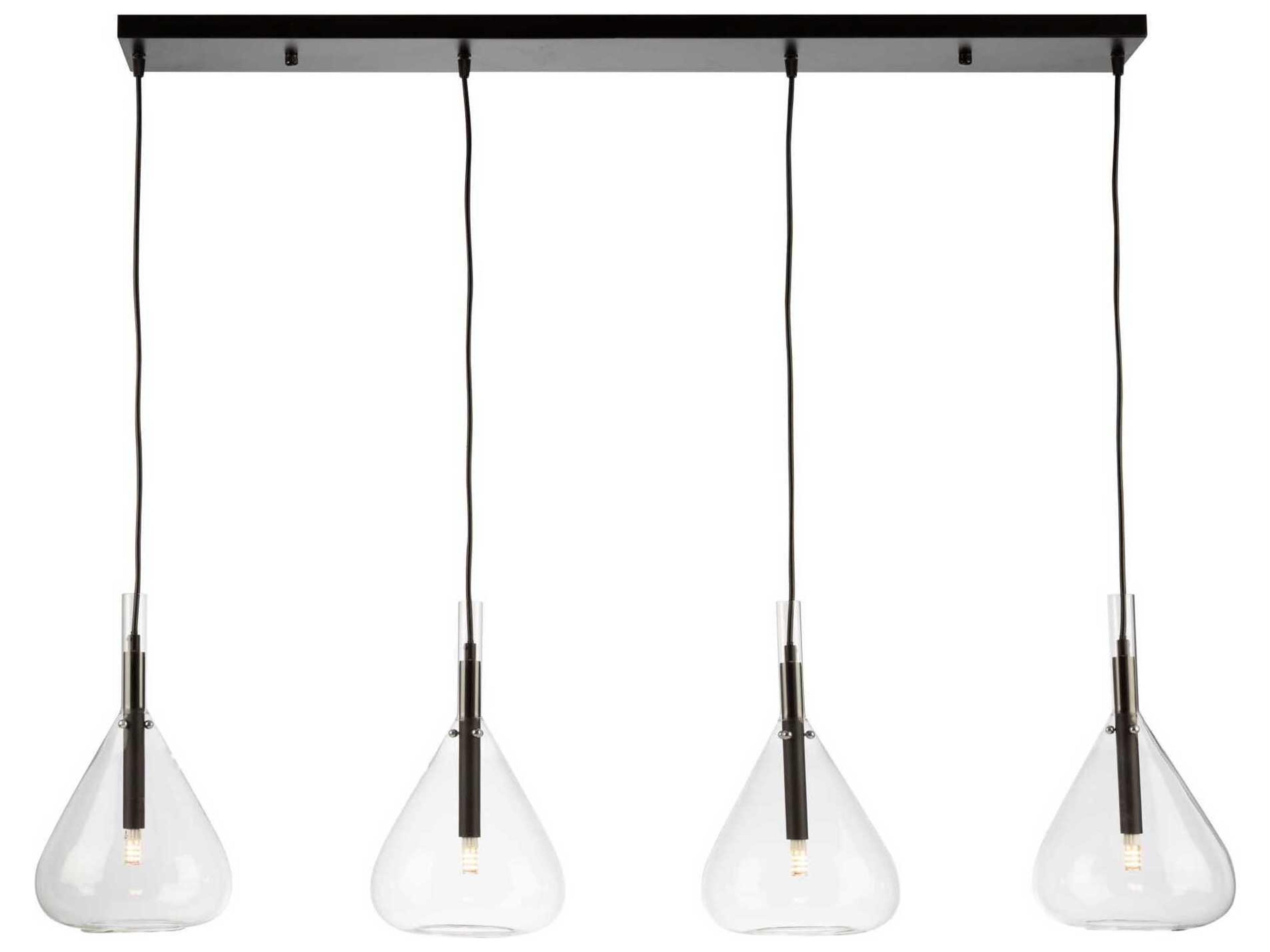 Artcraft Conic 4-Light Black Glass Linear Island Pendant