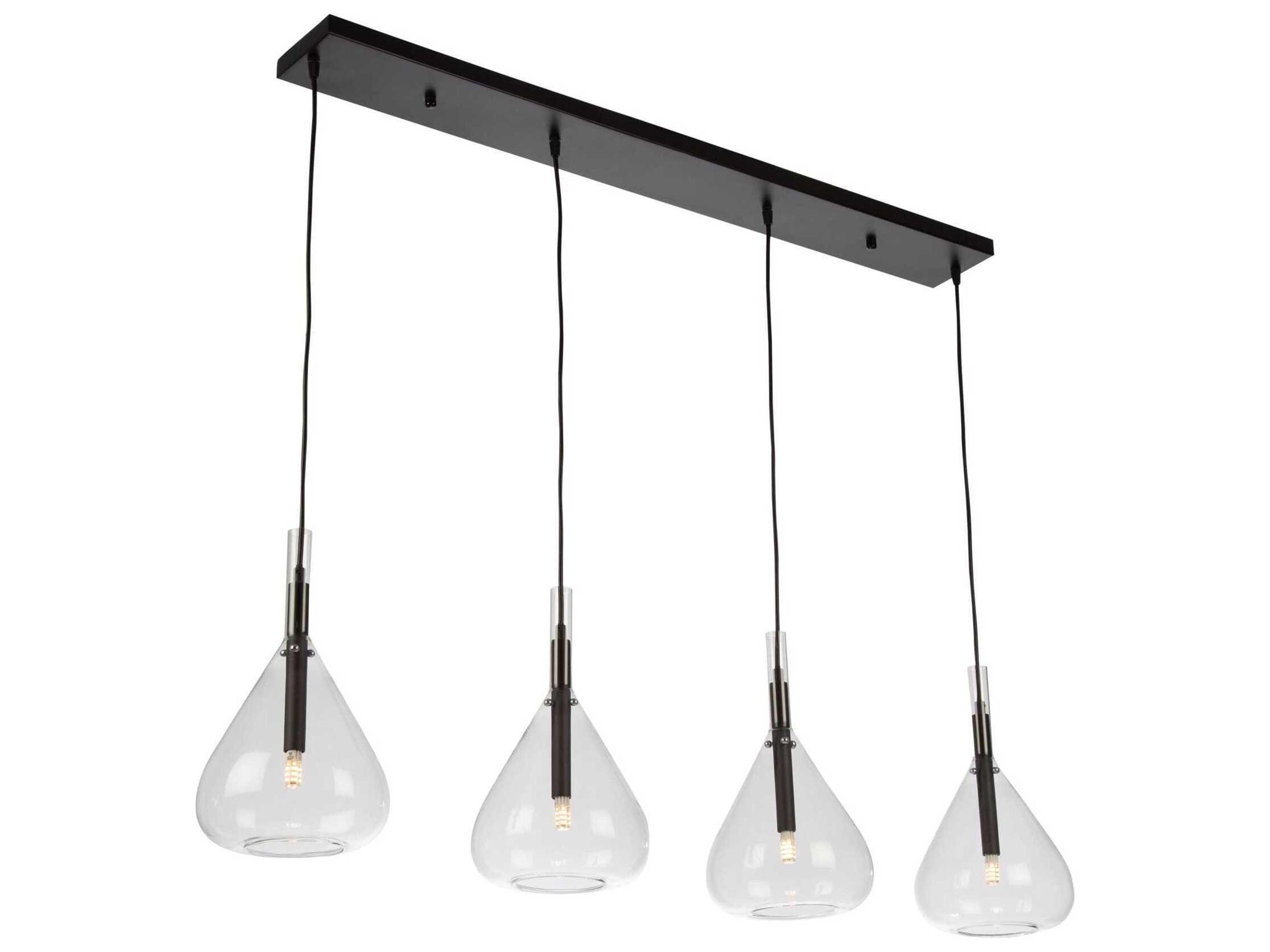 Artcraft Conic 4-Light Black Glass Linear Island Pendant