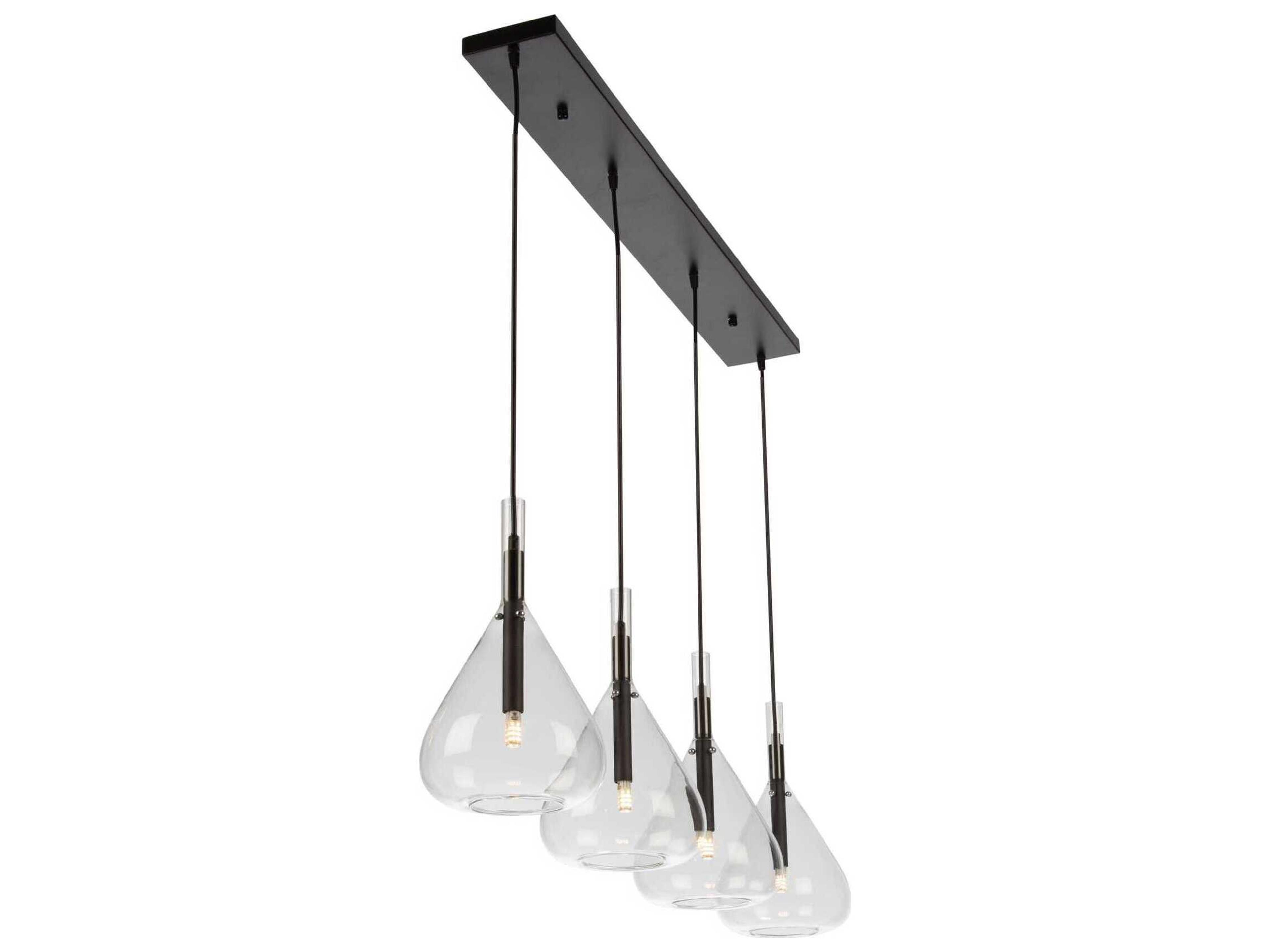 Artcraft Conic 4-Light Black Glass Linear Island Pendant