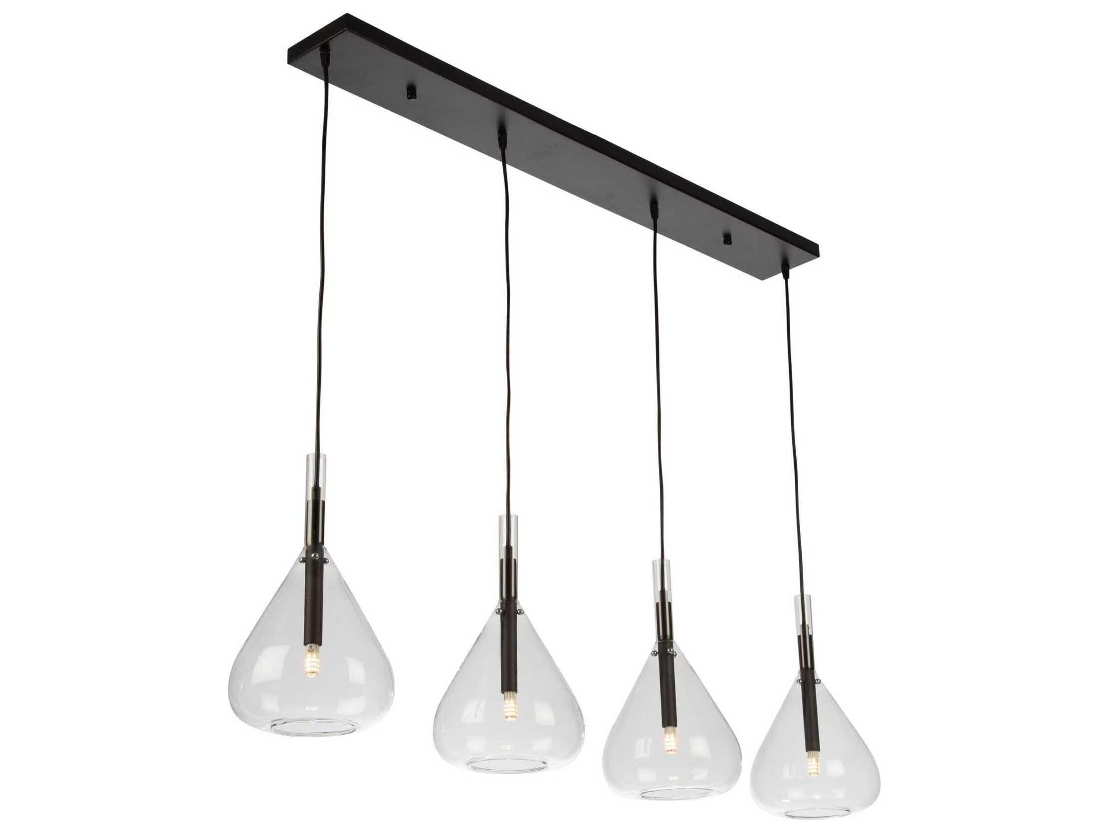 Artcraft Conic 4-Light Black Glass Linear Island Pendant