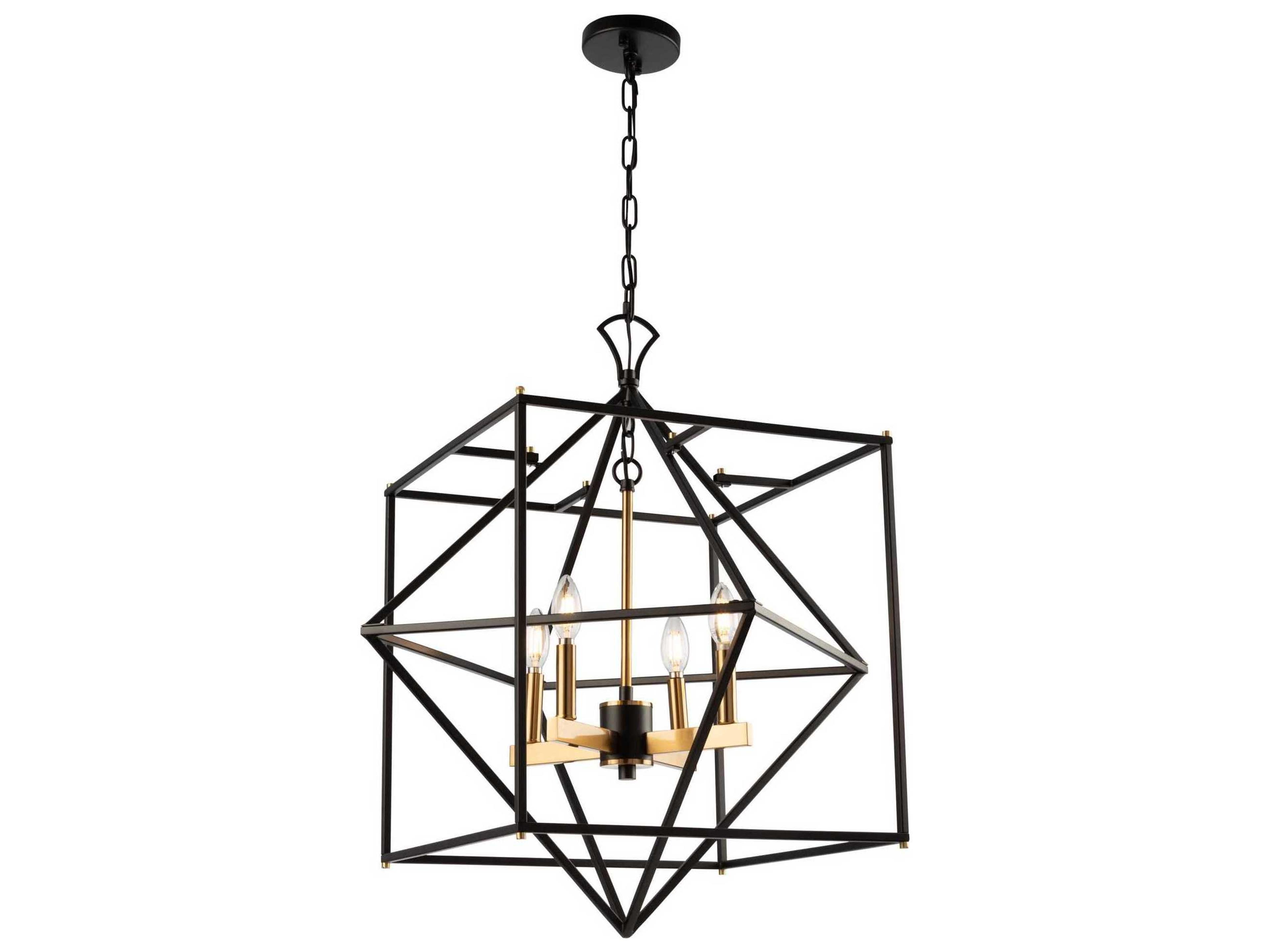 Artcraft Roxton 4-Light Matte Black Harvest Brass LED Geometric Chandelier