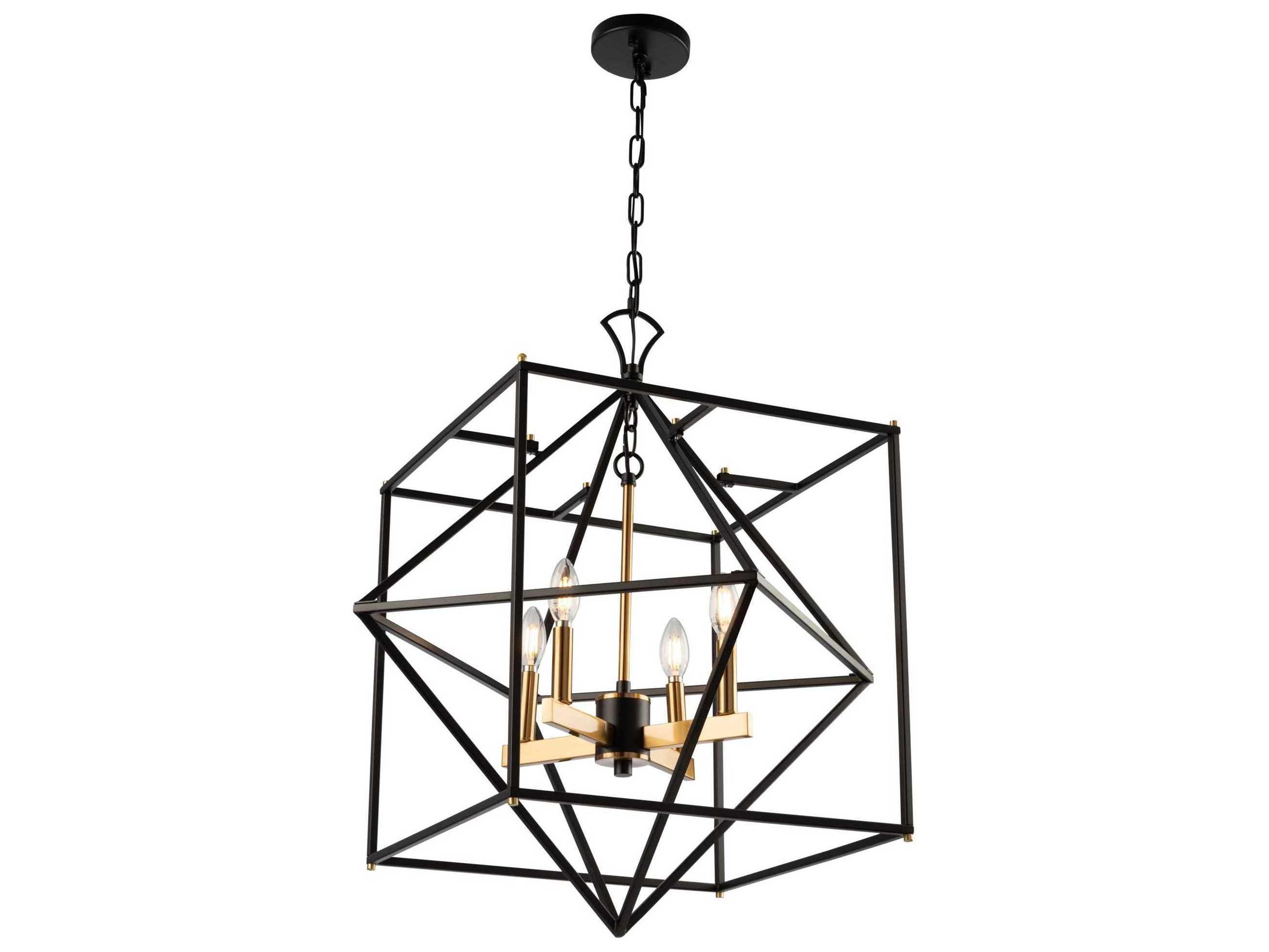 Artcraft Roxton 4-Light Matte Black Harvest Brass LED Geometric Chandelier