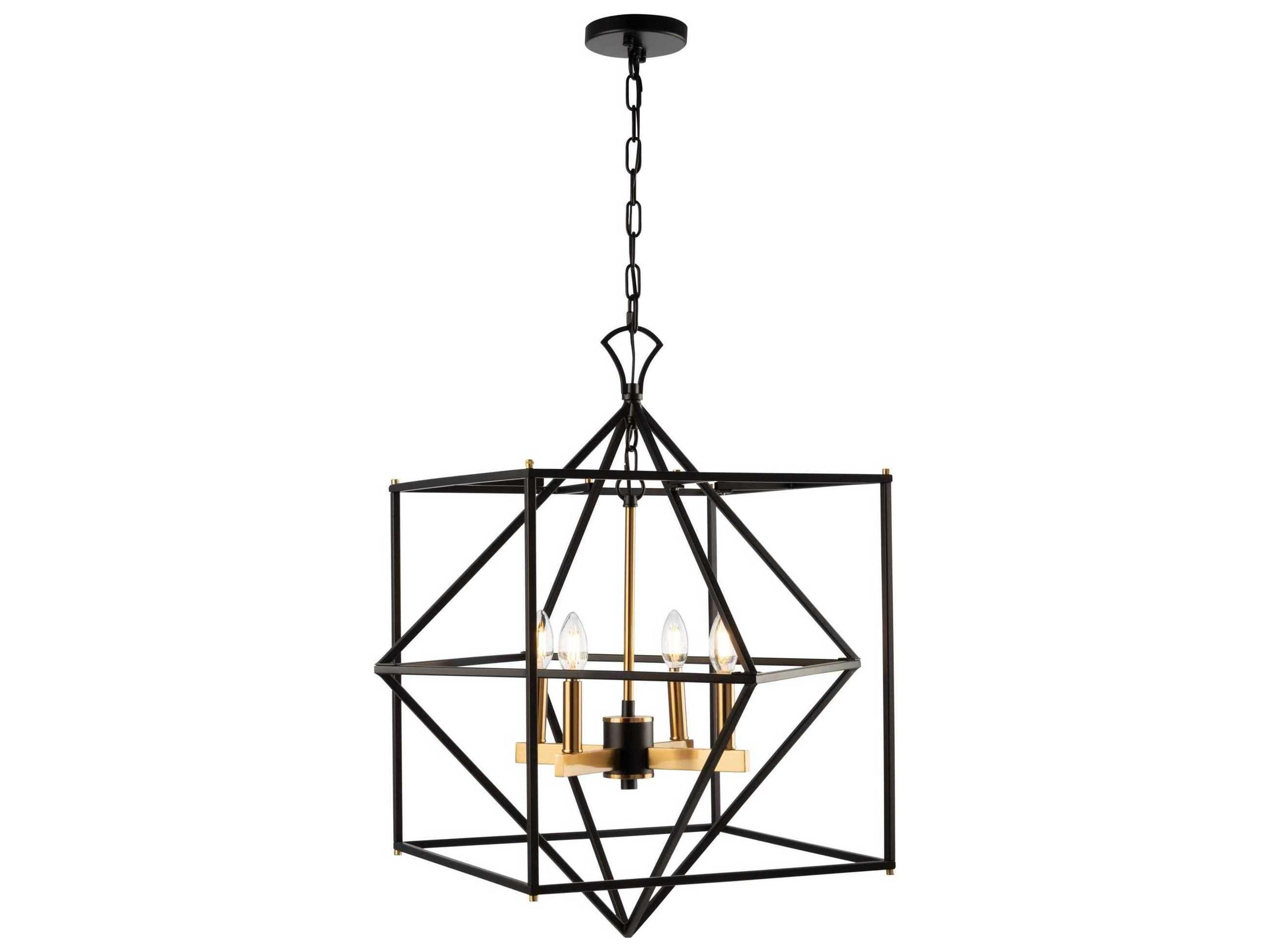 Artcraft Roxton 4-Light Matte Black Harvest Brass LED Geometric Chandelier