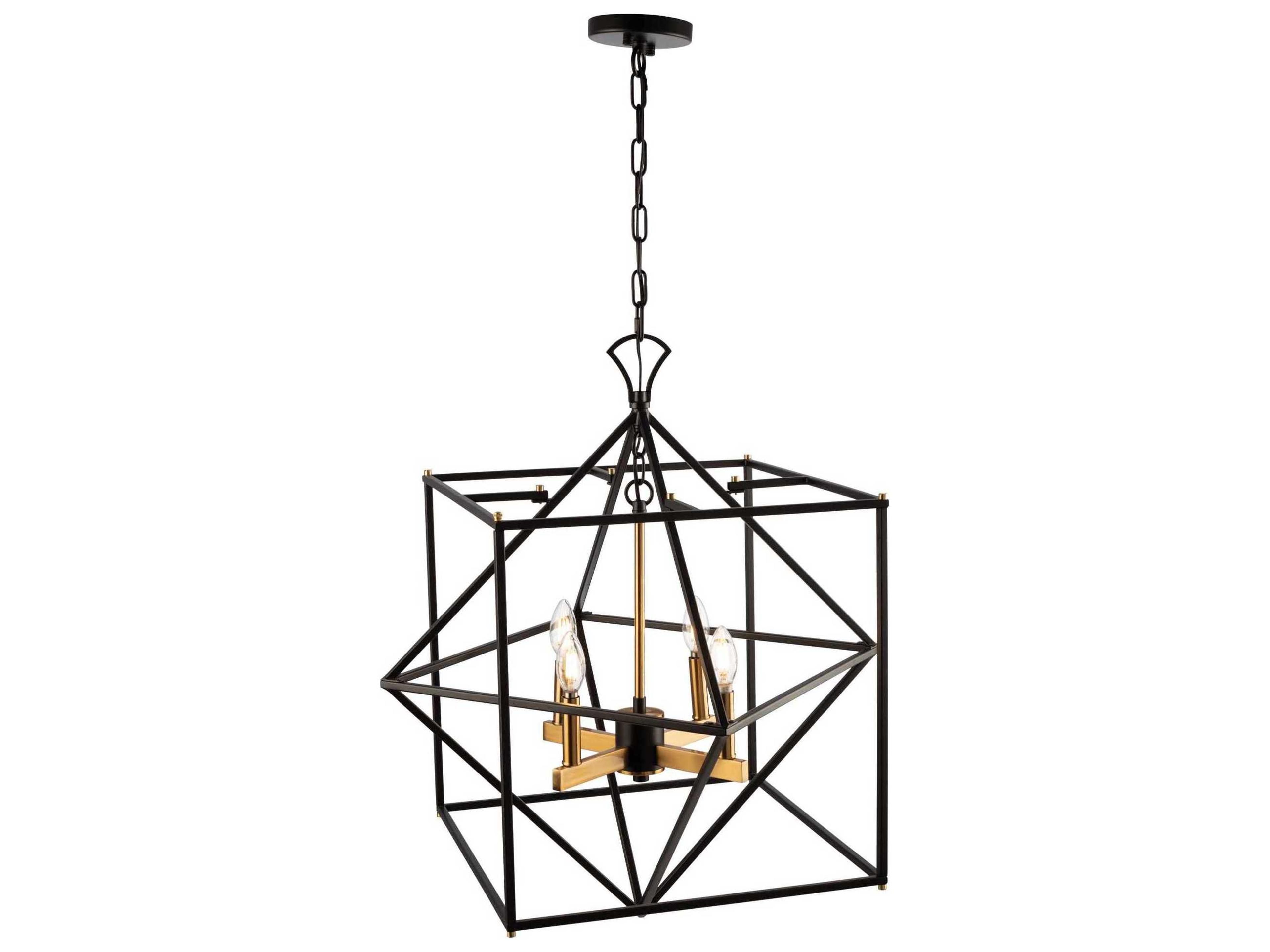 Artcraft Roxton 4-Light Matte Black Harvest Brass LED Geometric Chandelier