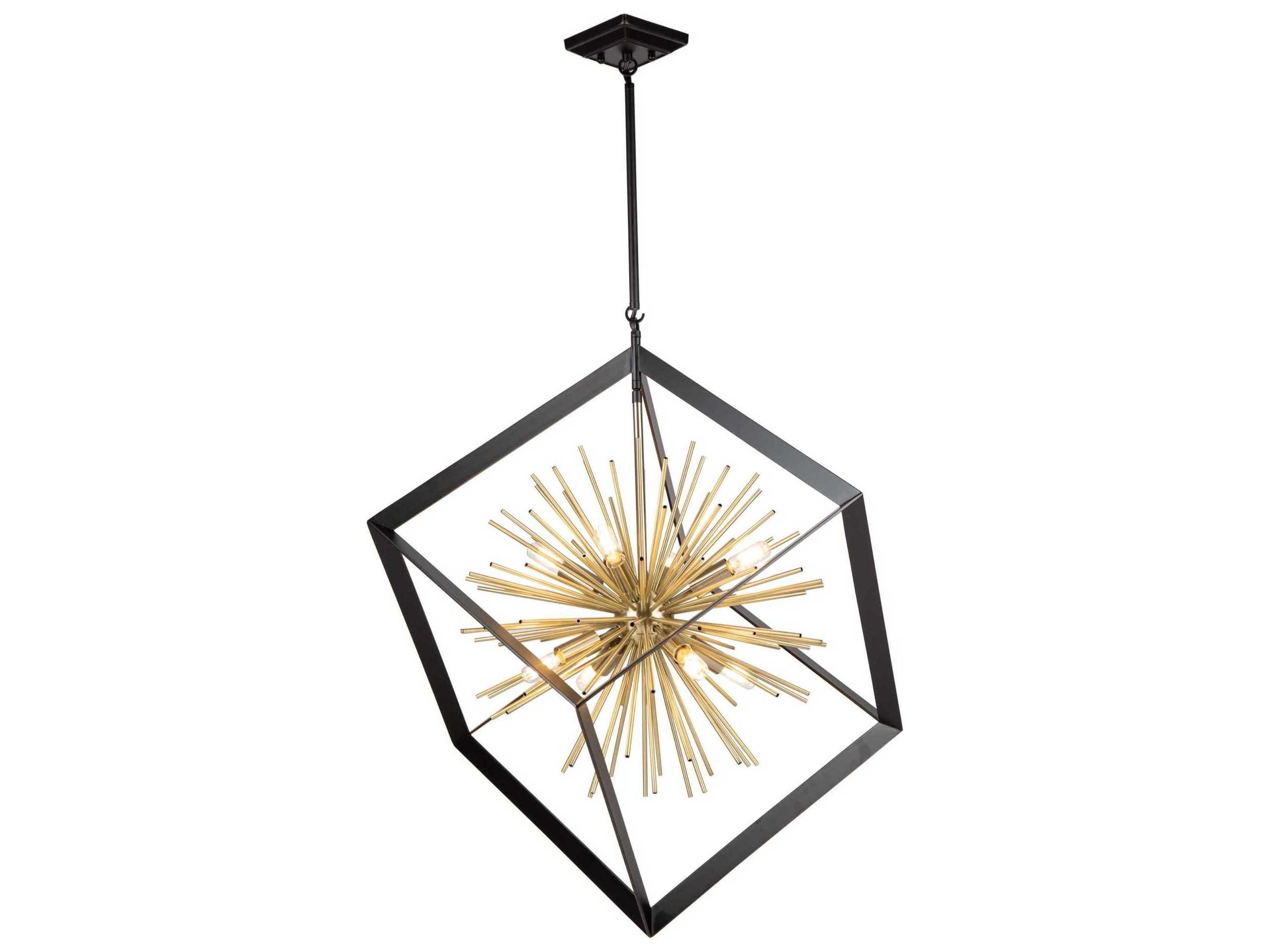 Artcraft Sunburst 8-Light Matte Black Satin Brass LED Geometric Pendant