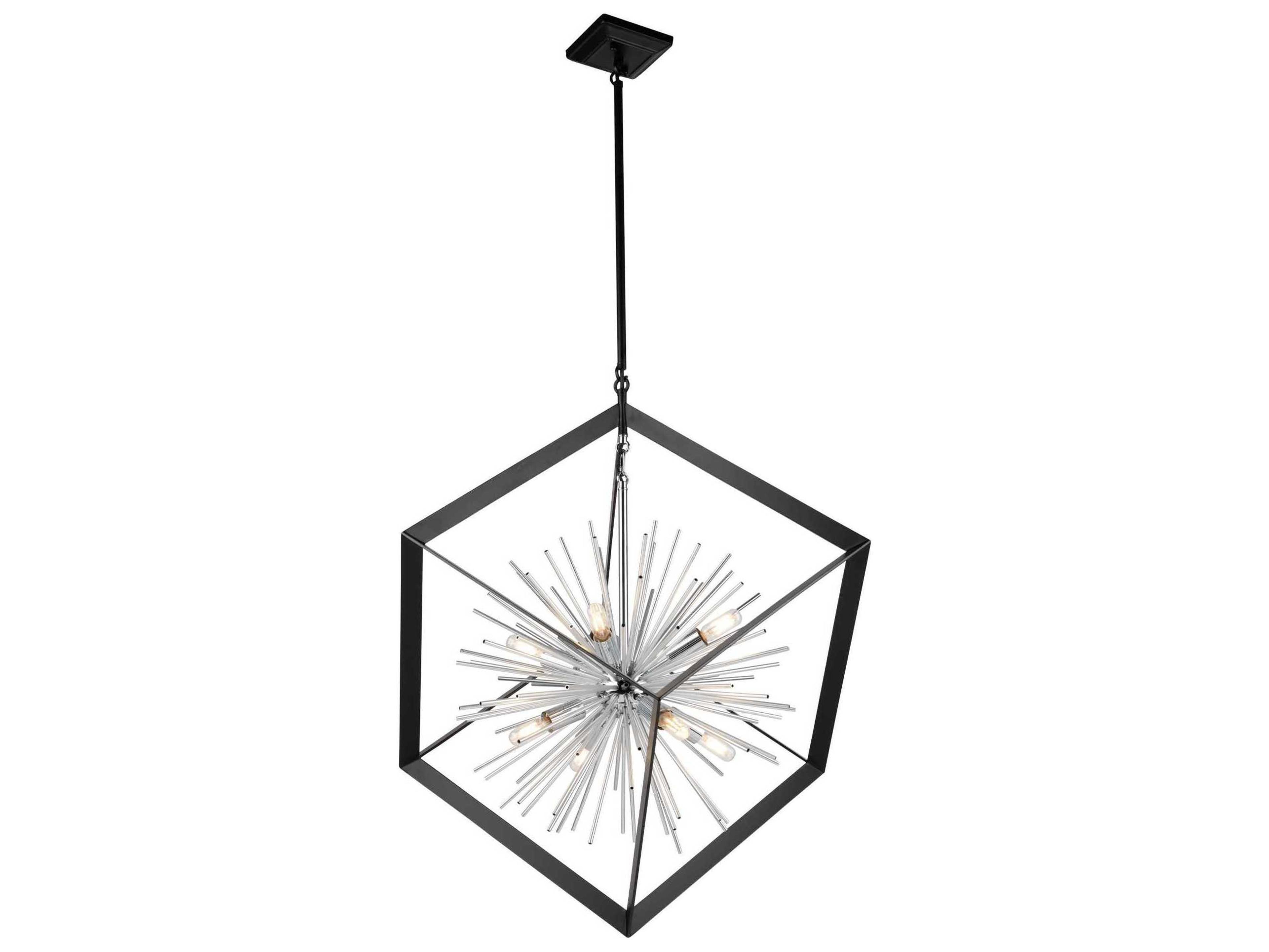 Artcraft Sunburst 8-Light Matte Black Chrome LED Geometric Pendant