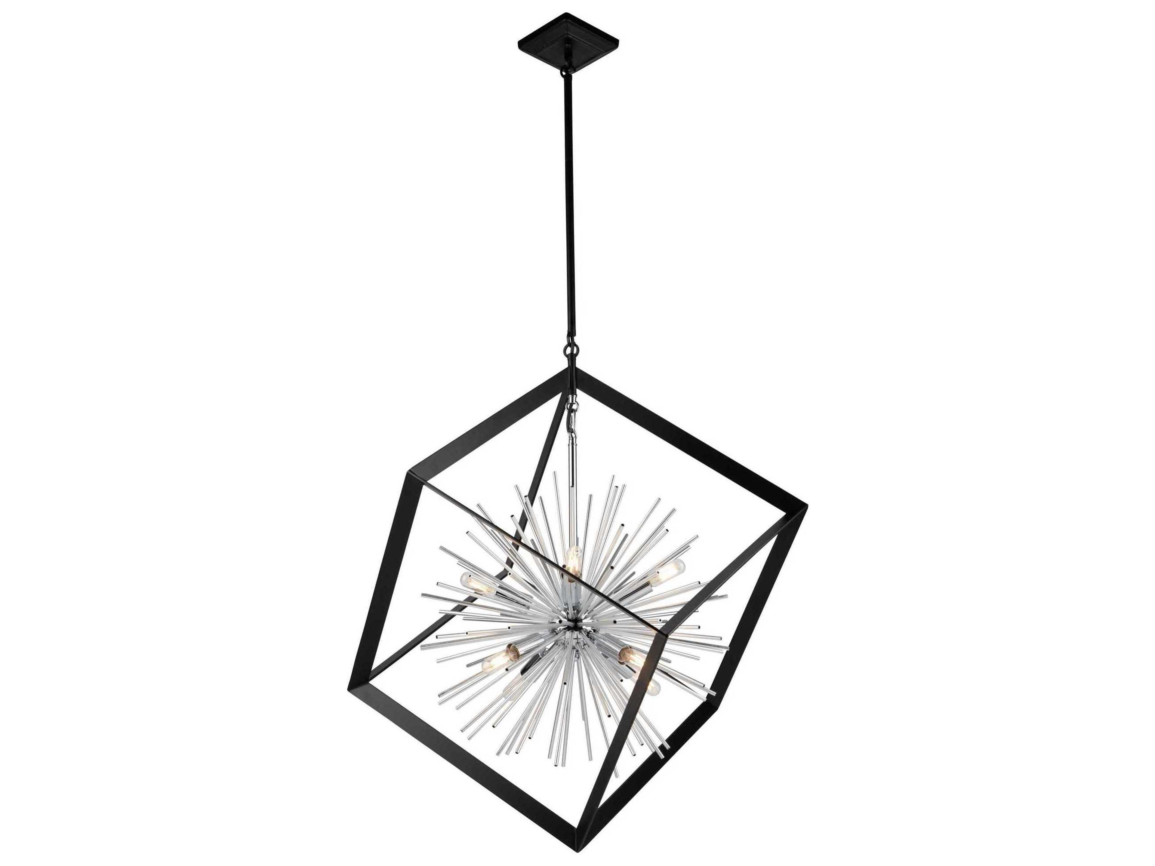 Artcraft Sunburst 8-Light Matte Black Chrome LED Geometric Pendant