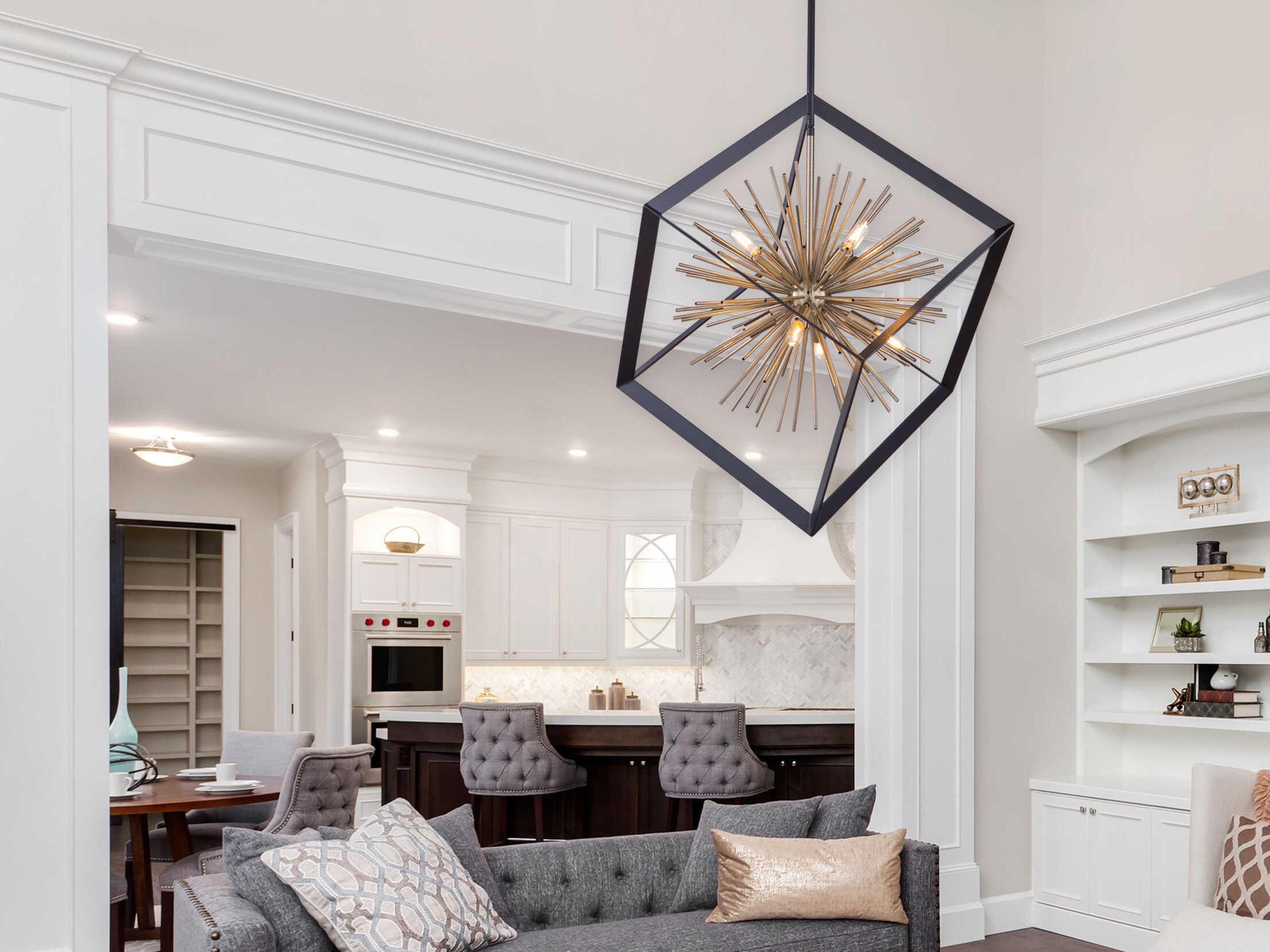 Artcraft Sunburst 12-Light Matte Black Satin Brass LED Geometric Pendant