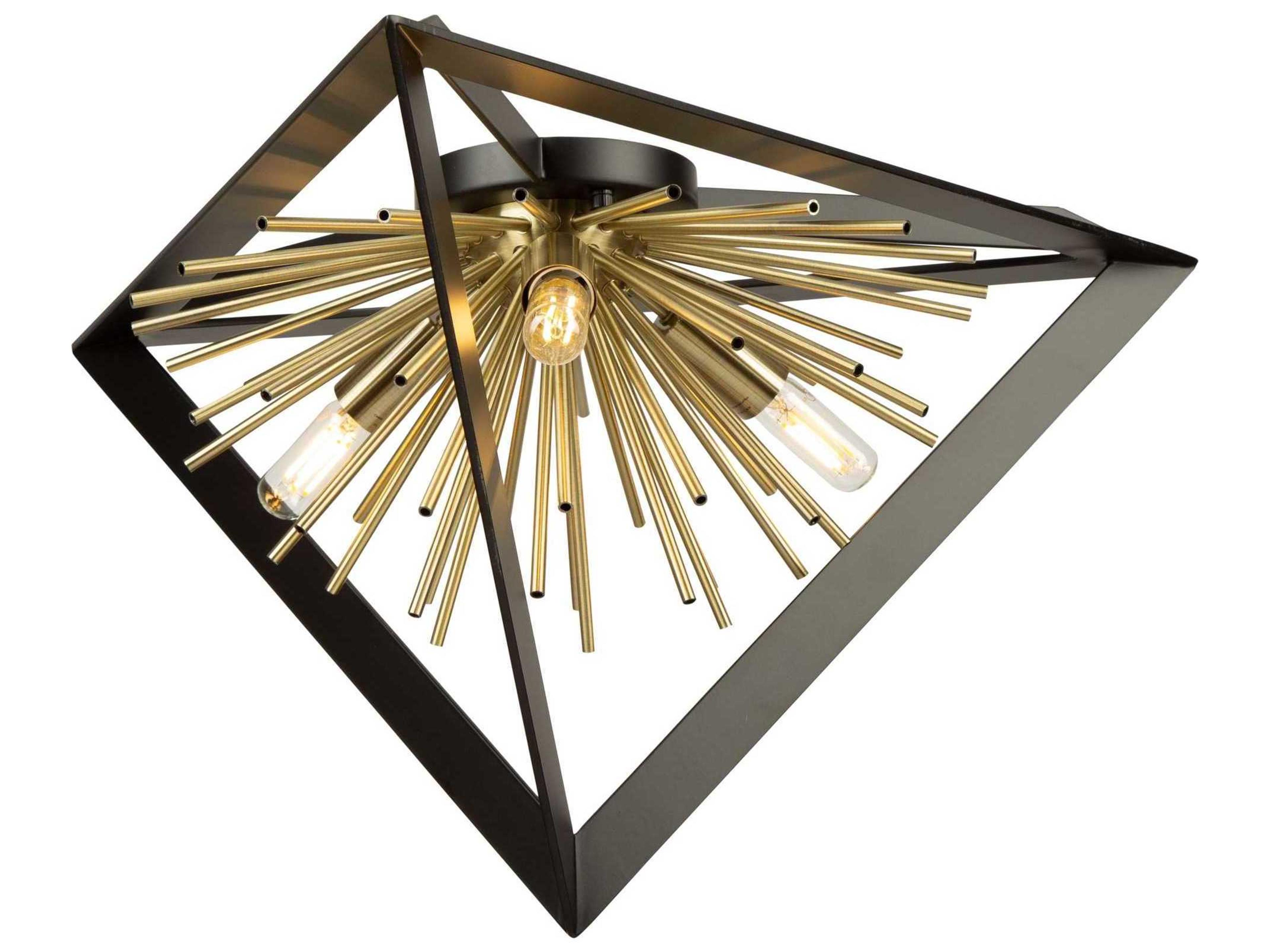Artcraft Sunburst 3-Light Matte Black Satin Brass LED Geometric Flush Mount