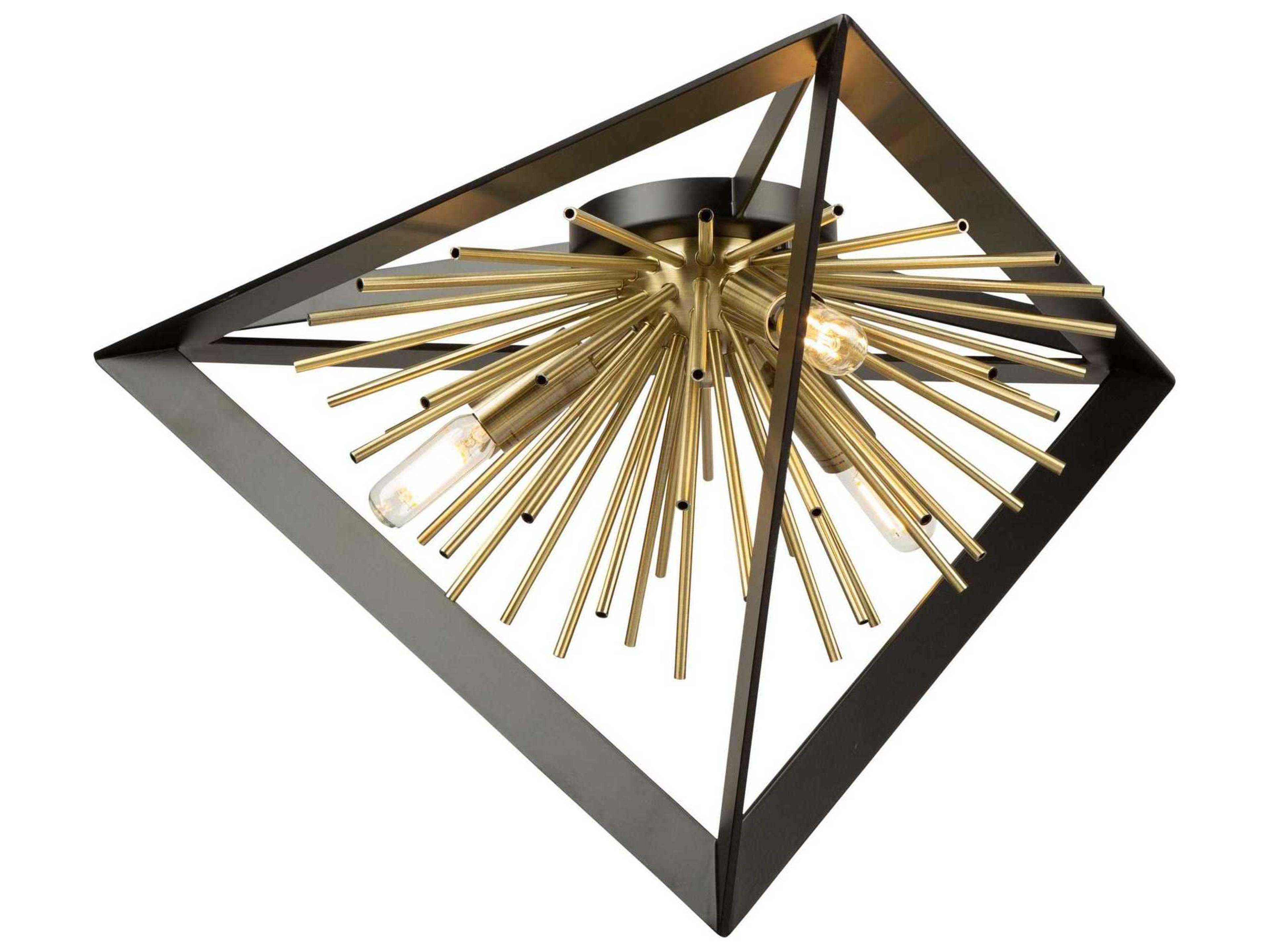 Artcraft Sunburst 3-Light Matte Black Satin Brass LED Geometric Flush Mount