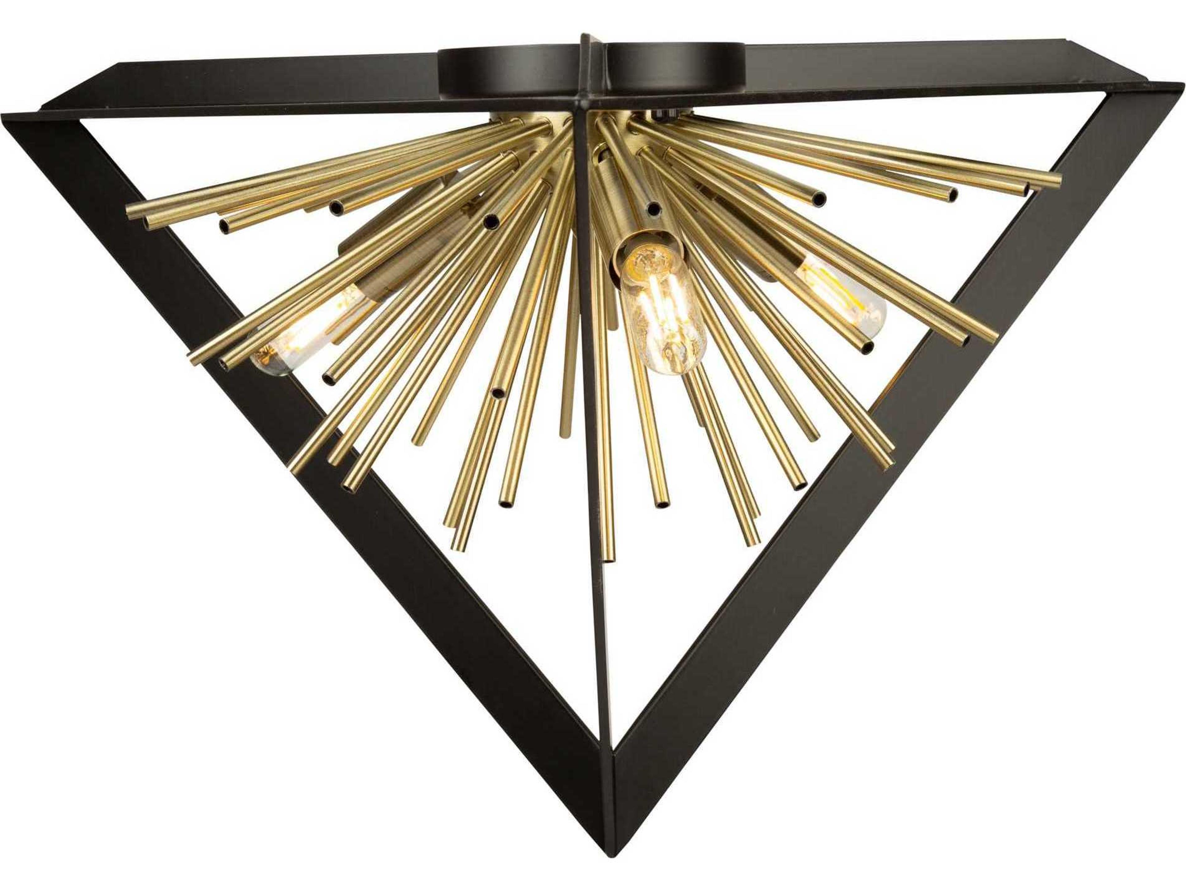 Artcraft Sunburst 3-Light Matte Black Satin Brass LED Geometric Flush Mount