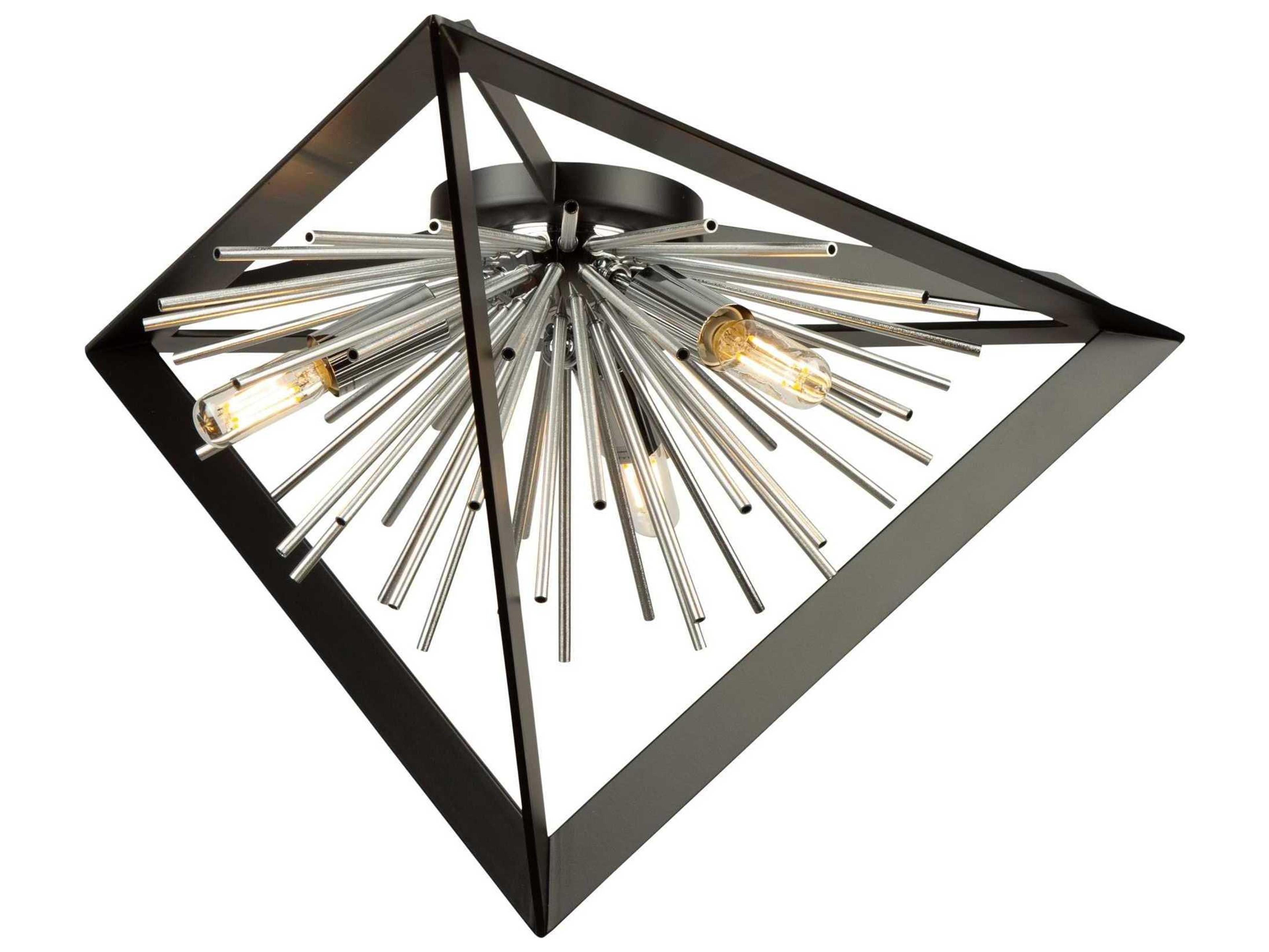 Artcraft Sunburst 3-Light Matte Black Chrome LED Geometric Flush Mount