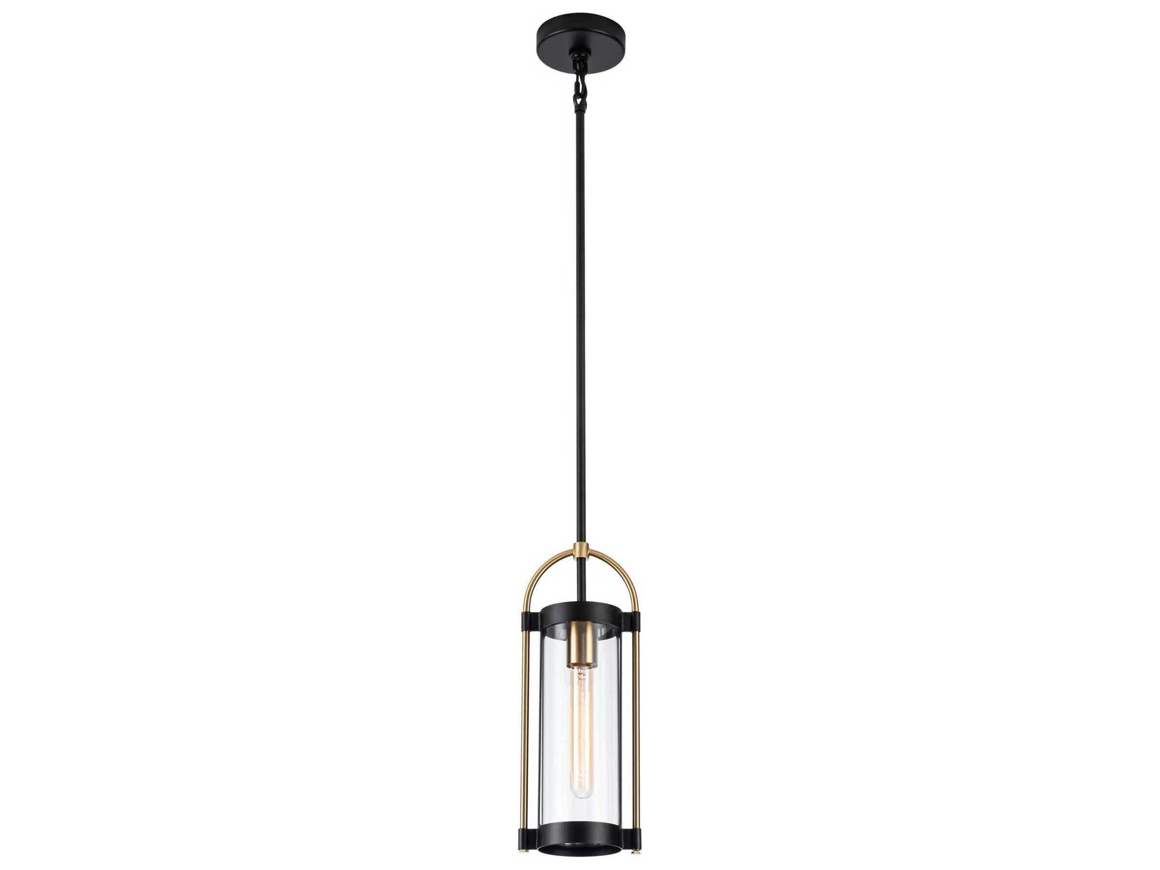 Artcraft Bonita 1-Light Black Brushed Brass Cylinder Lantern Mini Pendant