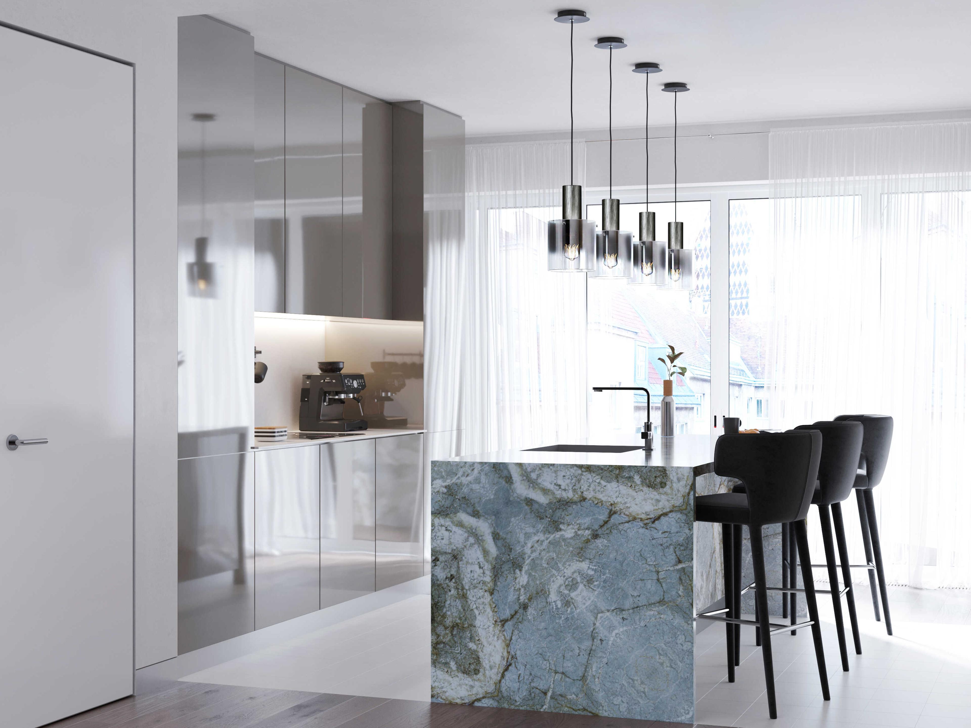 Artcraft Henley 1-Light Satin Black Smoke Glass Gray LED Cylinder Geometric Mini Pendant