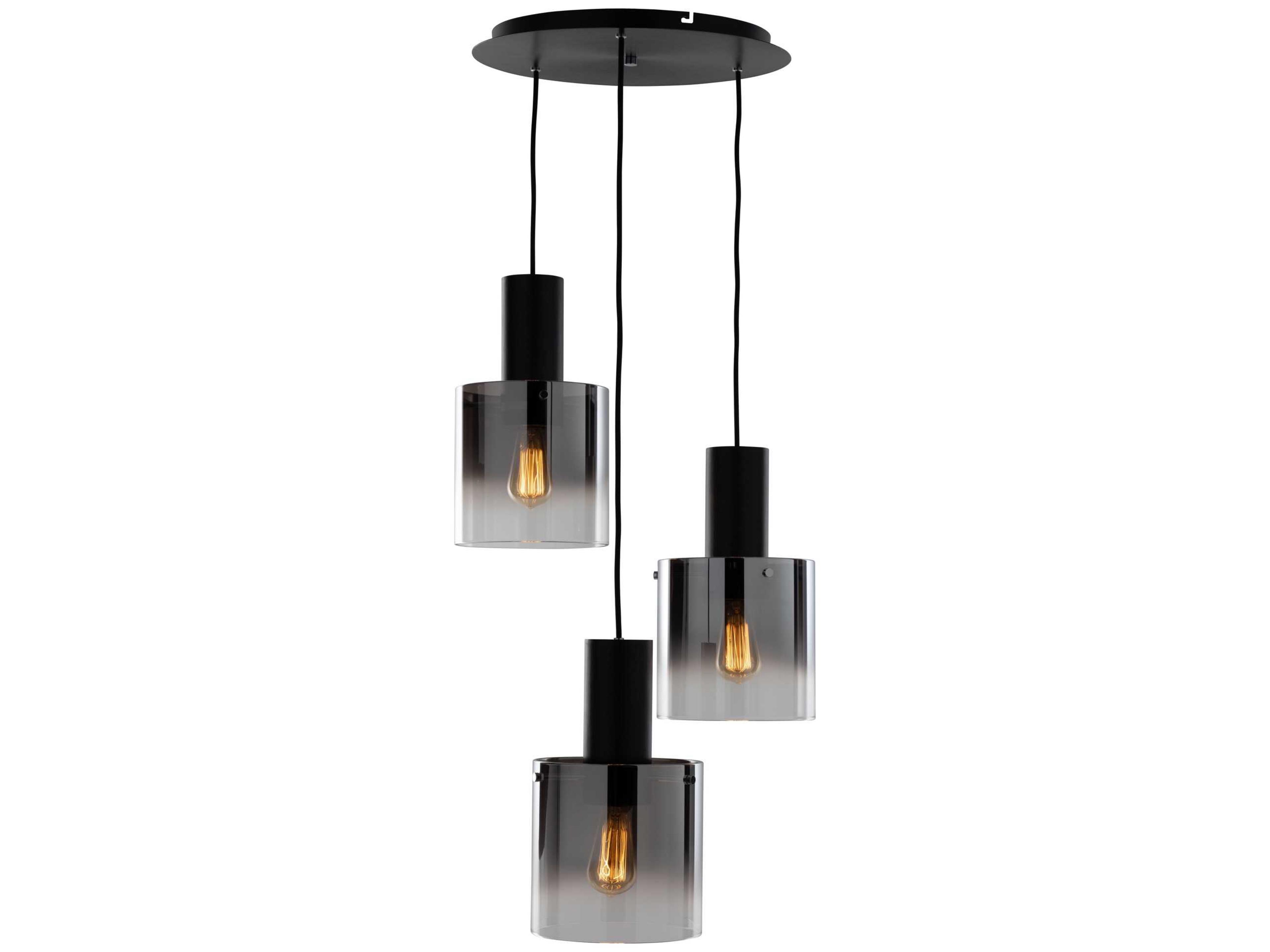 Artcraft Henley 3-Light Satin Black Smoke Glass Gray Cylinder Geometric Pendant